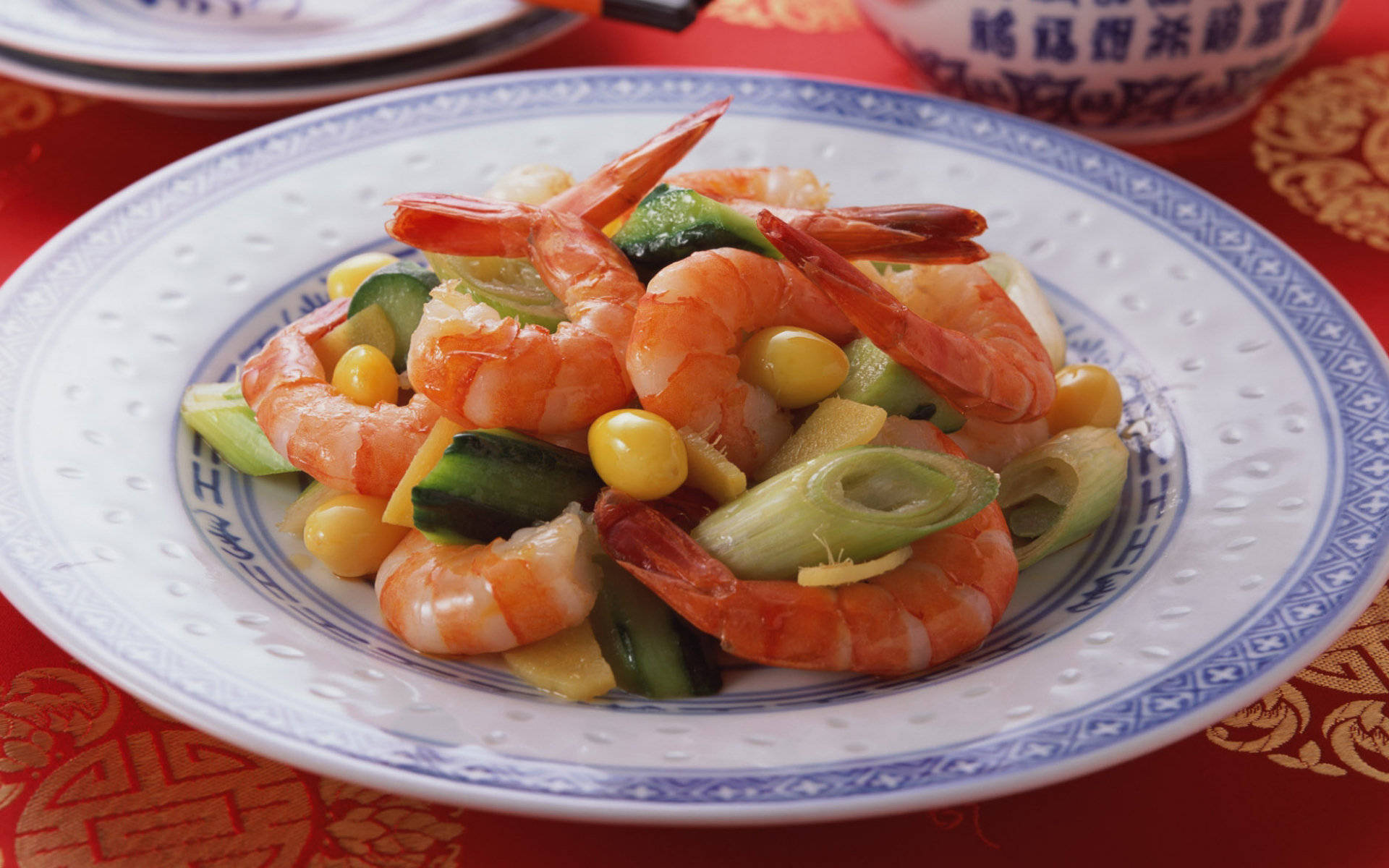 4k Food Shrimp And Vegetable Plate Background
