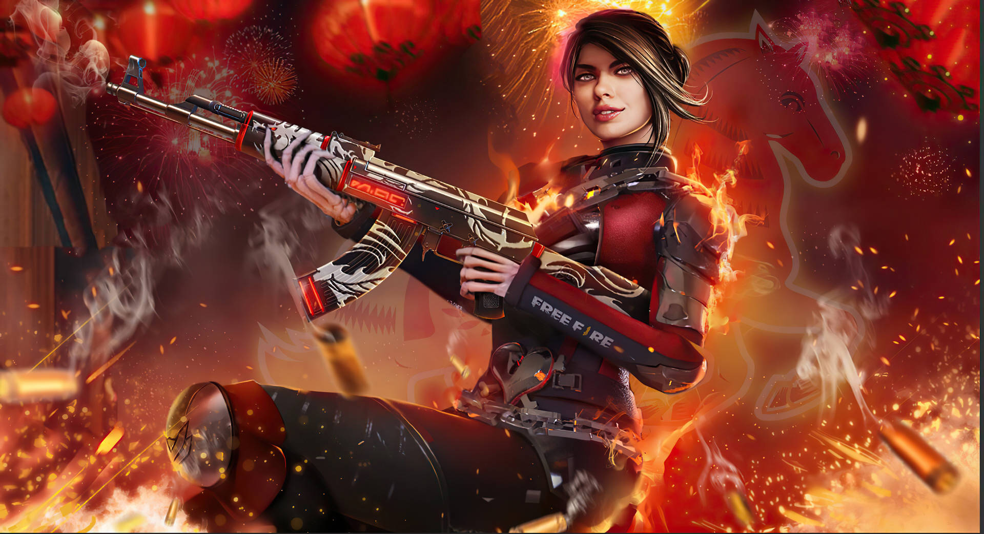 4k Free Fire Female Character In Red Background