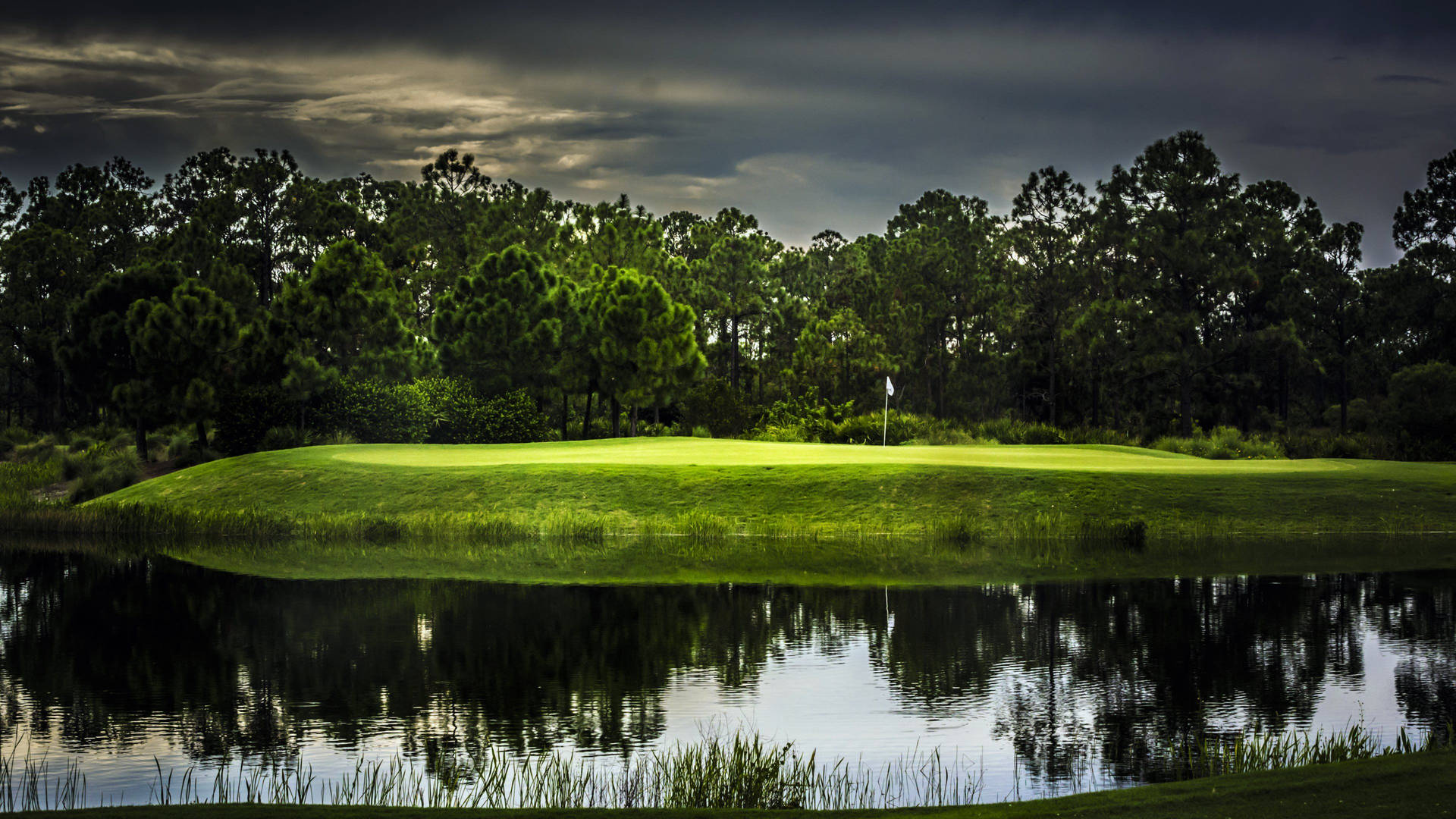 4k Golf Course Gloomy Day Background