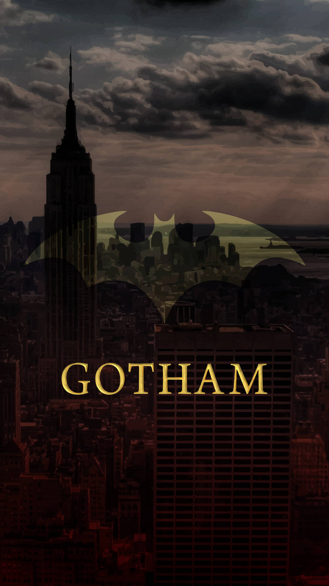 4k Gotham City With Batman Logo Phone Background