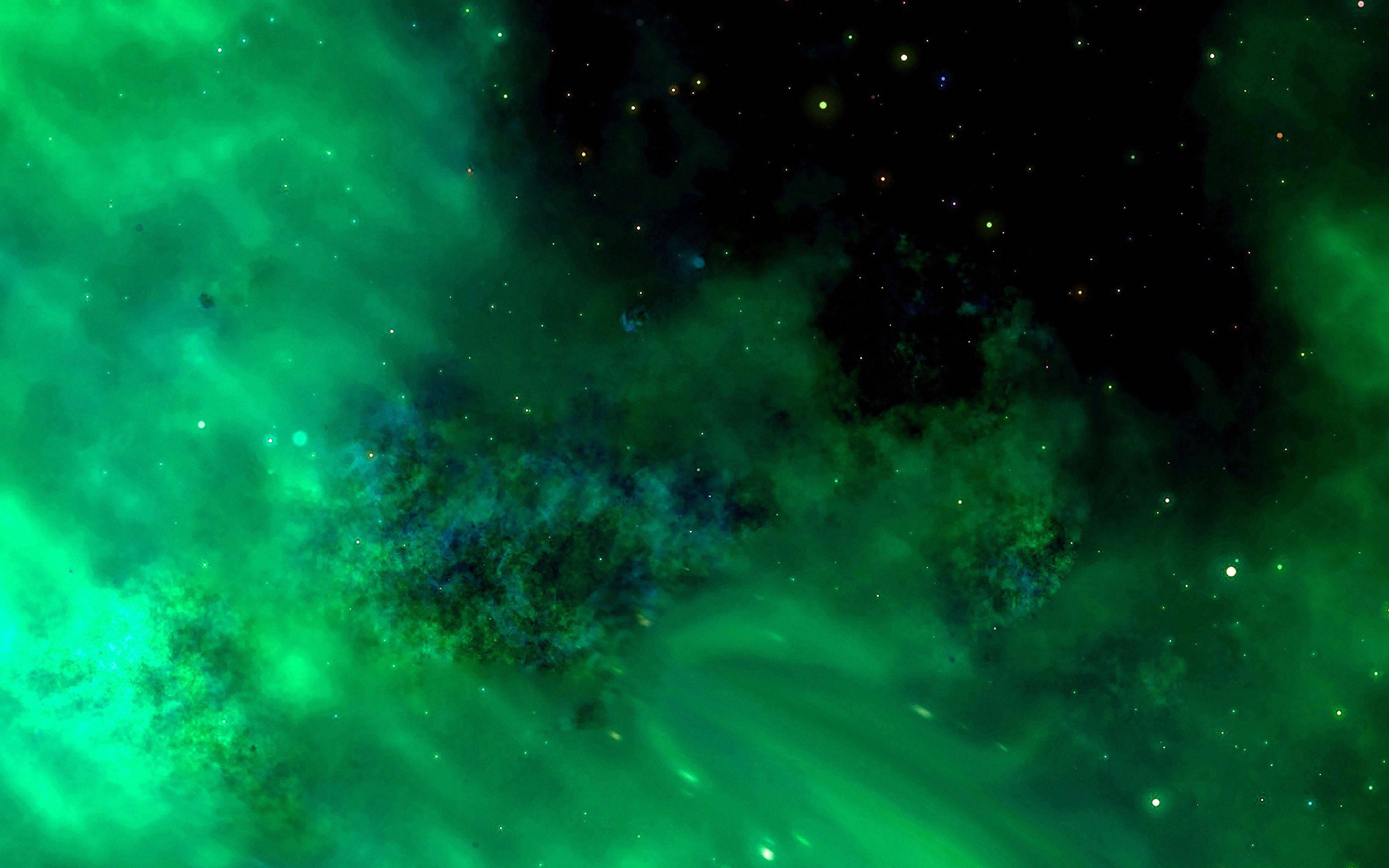 4k Green Clouds And Stars Background