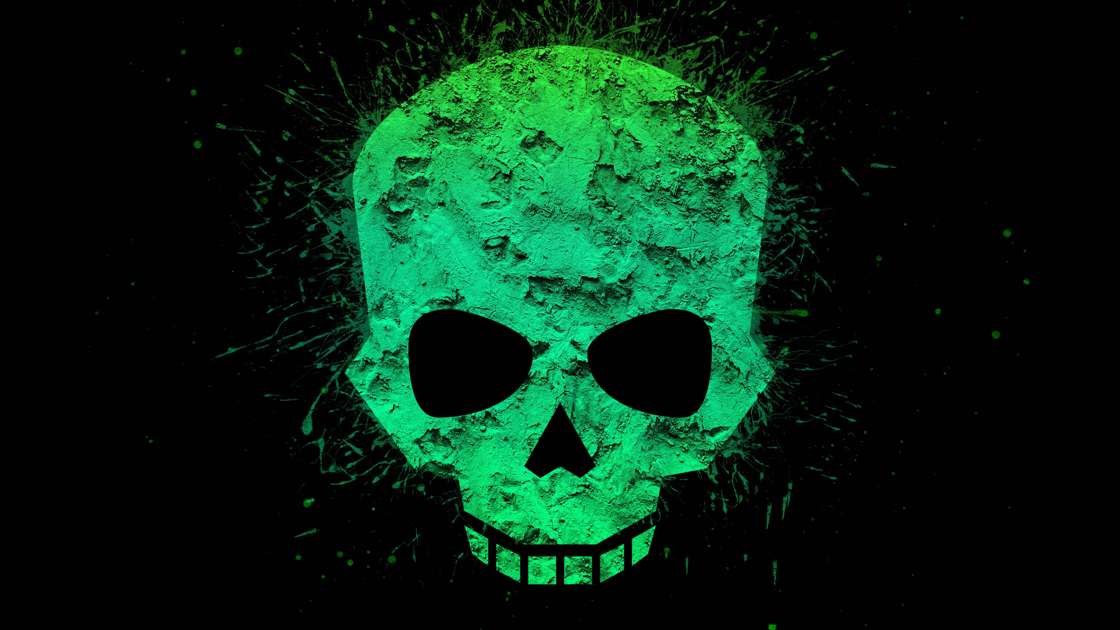 4k Green Decaying Skull Background