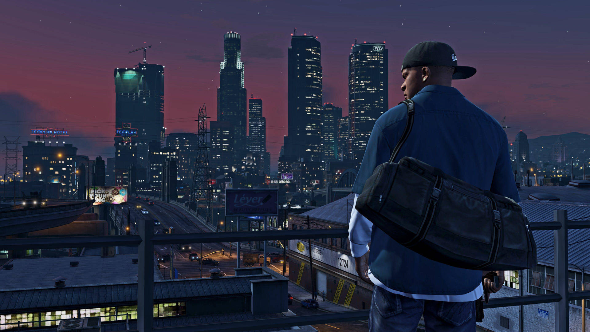 4k Gta 5 Franklin Looking At City At Night Background