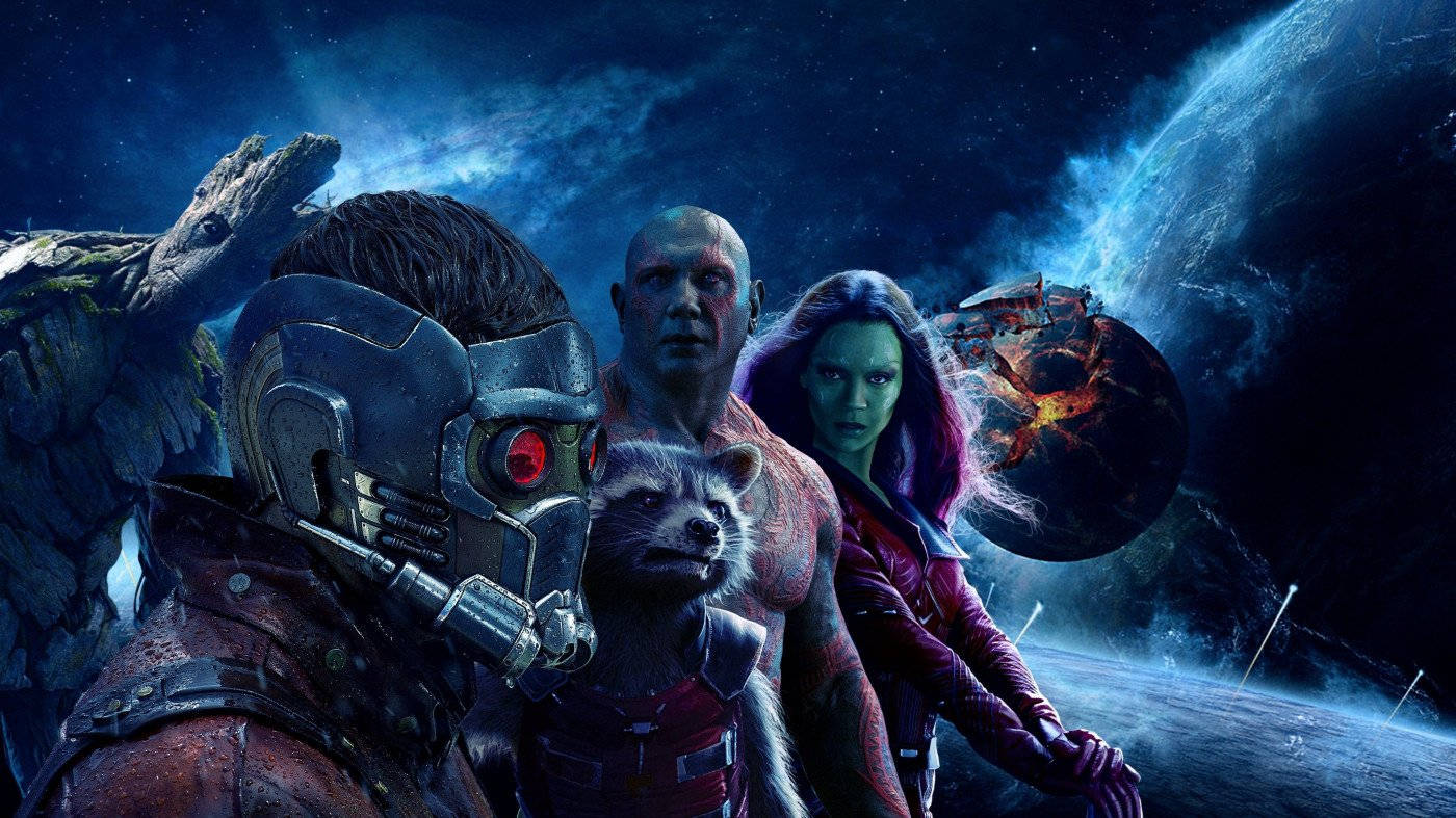 4k Guardians Of The Galaxy With Drax, Gamora, Rocket And Star Lord Background