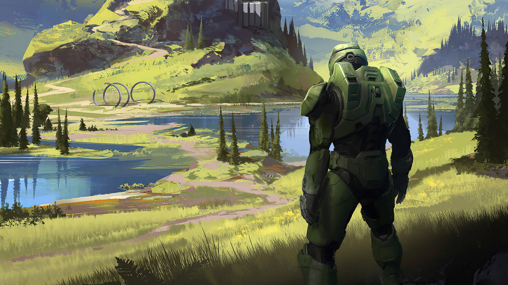 4k Halo Master Chief Near Lake Background