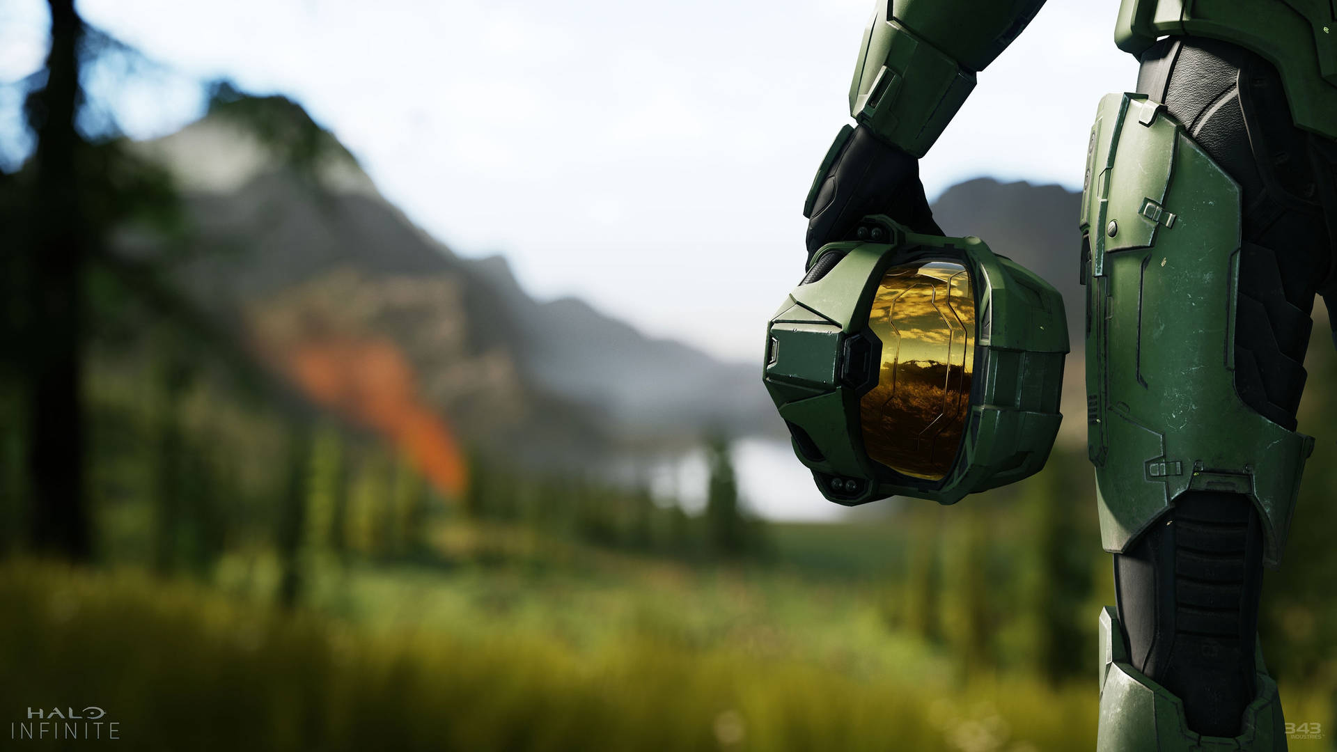 4k Halo Soldier Holding Helmet Background