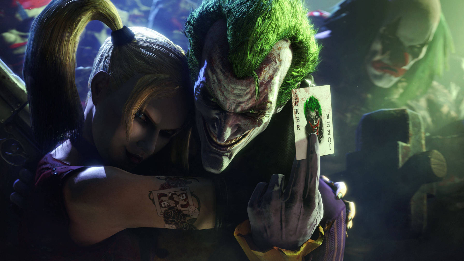 4k Harley Quinn Hugging Joker Background