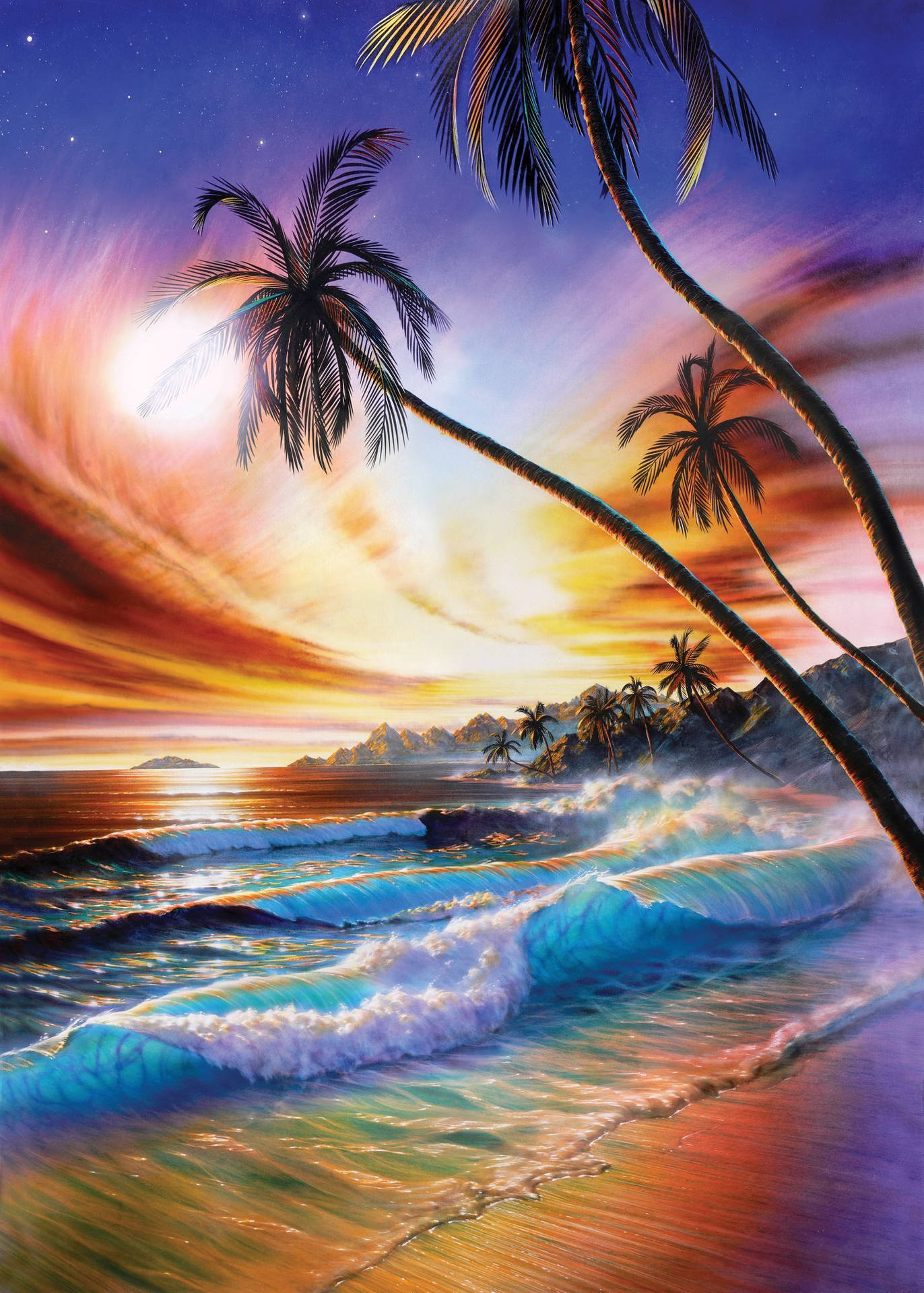 4k Iphone Beach Waves Crashing Orange Night Sky Background