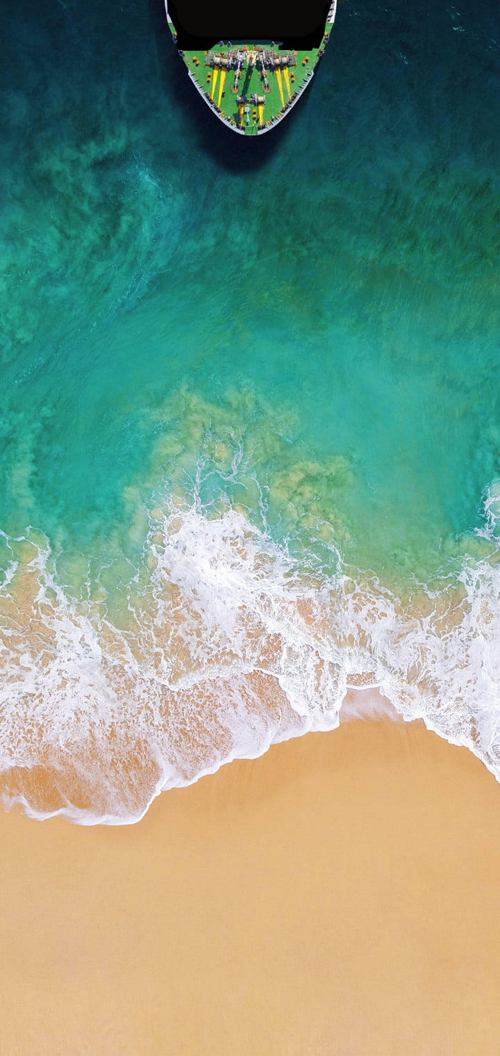 4k Iphone Ship On Beach Aerial View Background