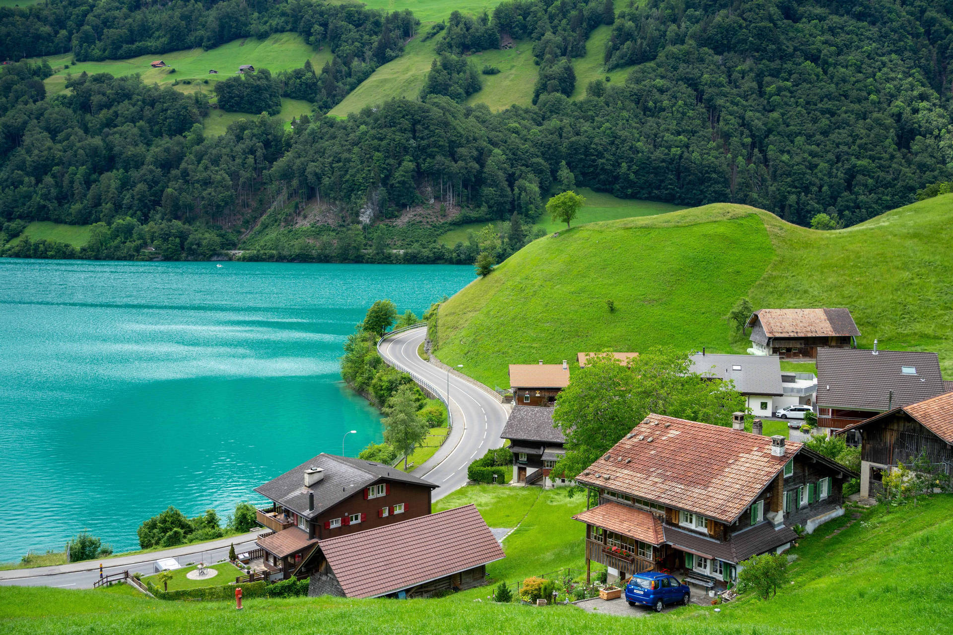 4k Landscape Lake Lungern Switzerland Background