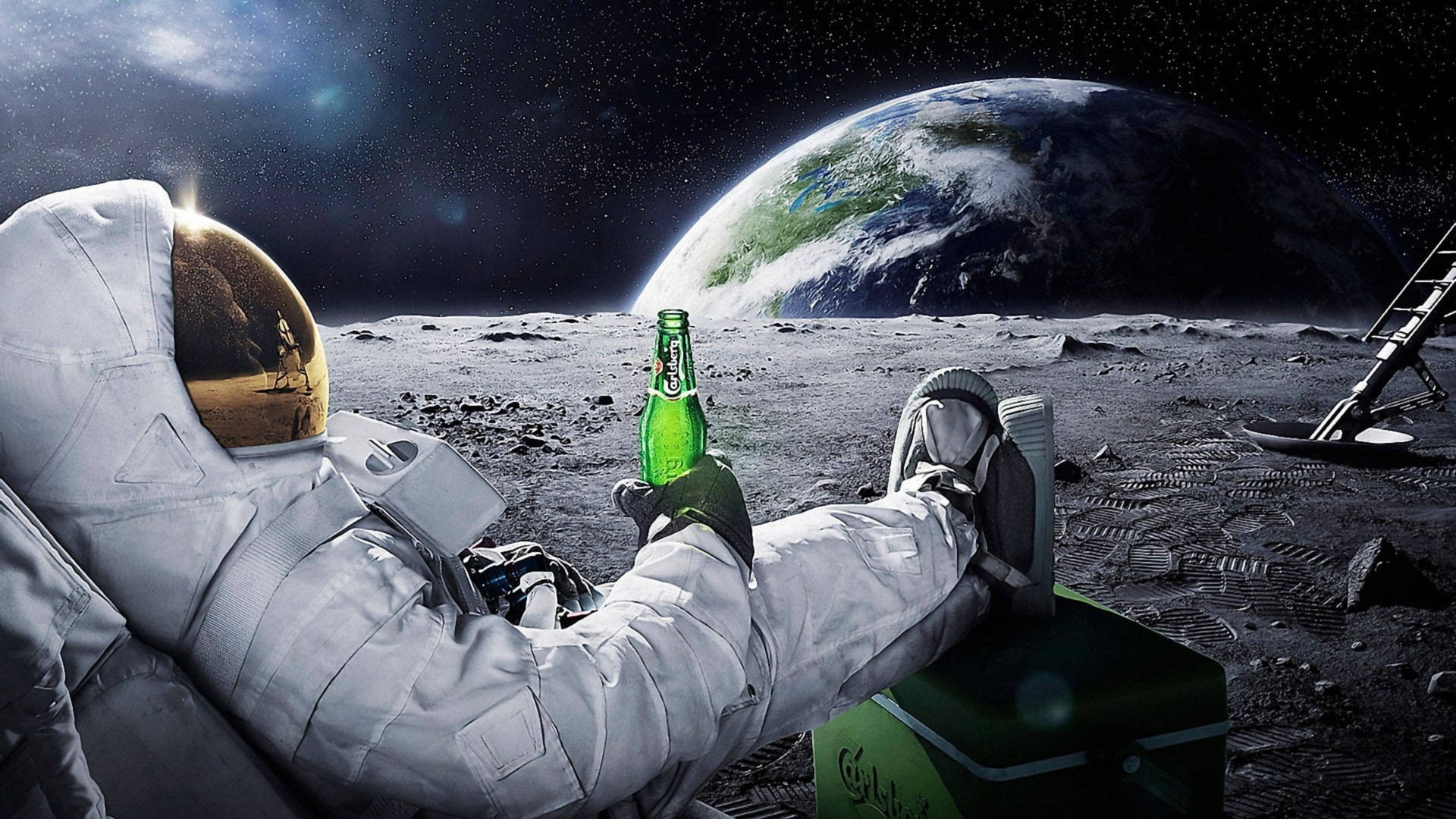 4k Laptop Chilling Astronaut On Moon Background