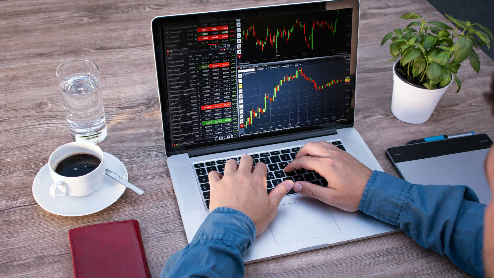 4k Laptop Monitoring Stock Market Background