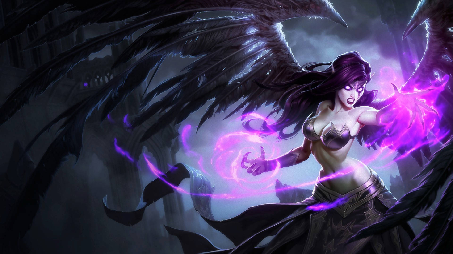 4k League Of Legends Ahri Purple Background