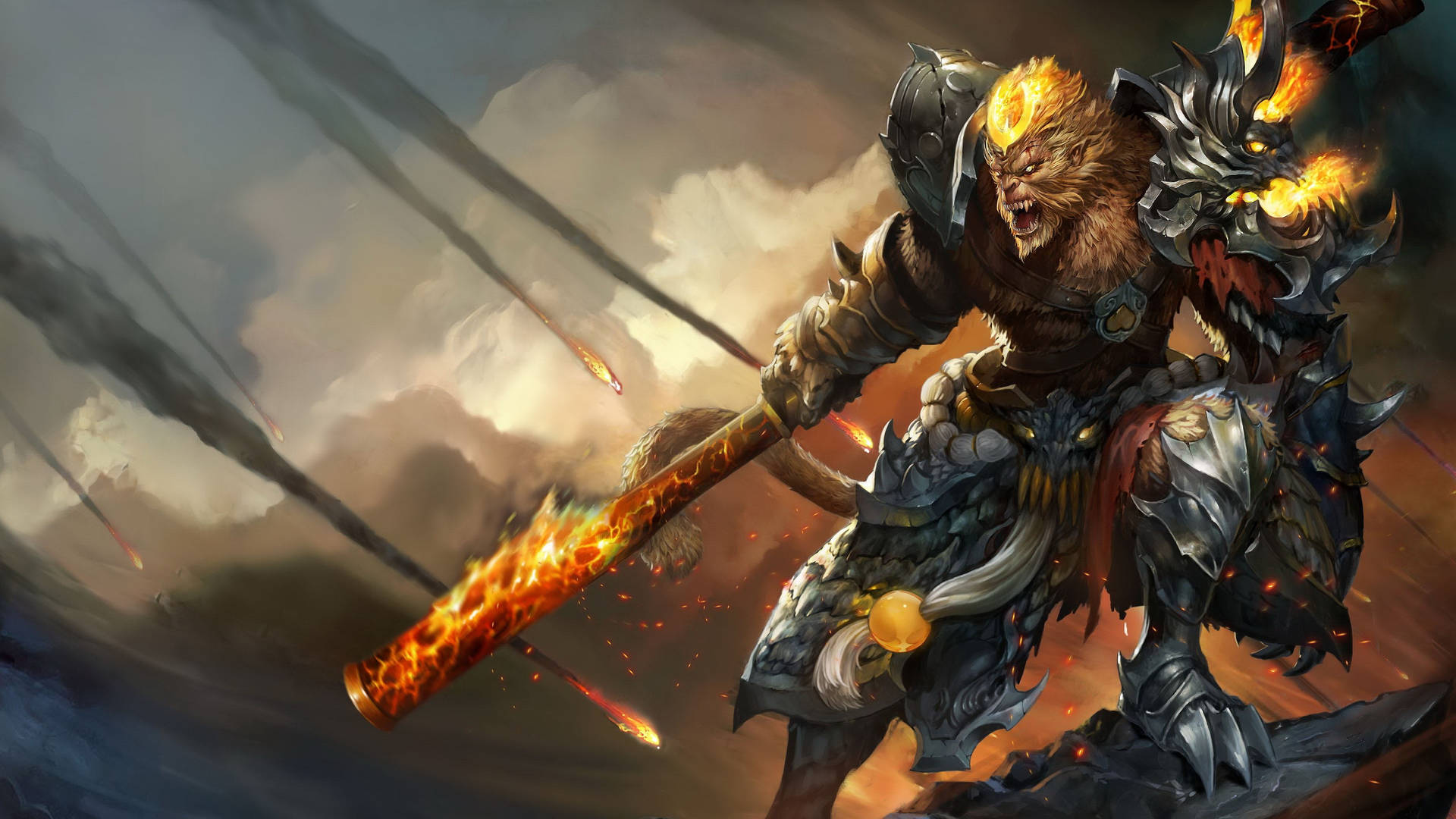 4k Lol General Wukong Fiery Background