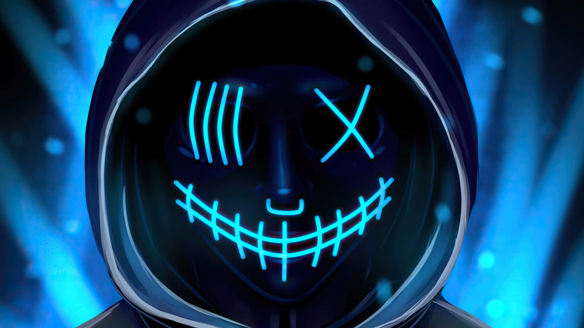 4k Mask Blue Neon Cyberpunk Art Background