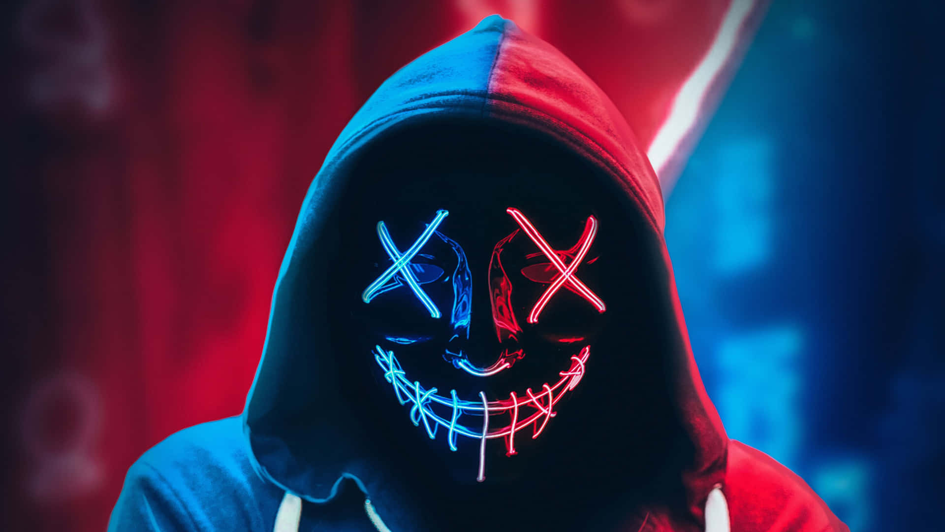 4k Mask Blue & Red Evil Mask Background