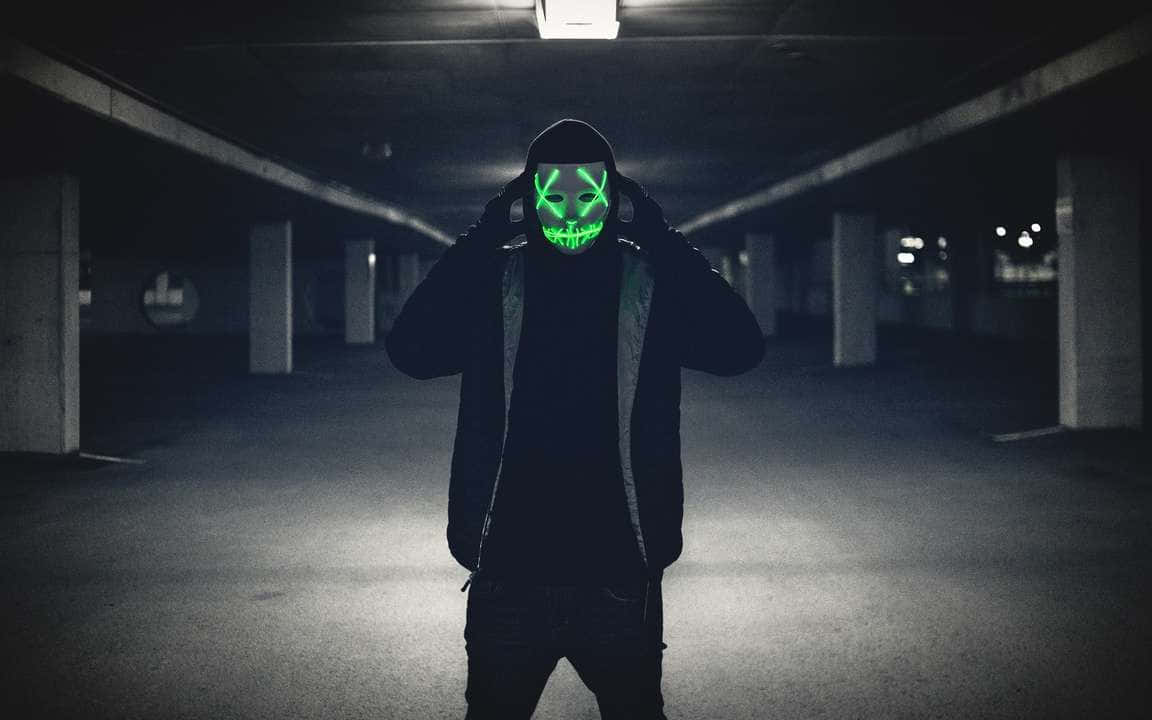 4k Mask Green Neon Man In Hoodie Background