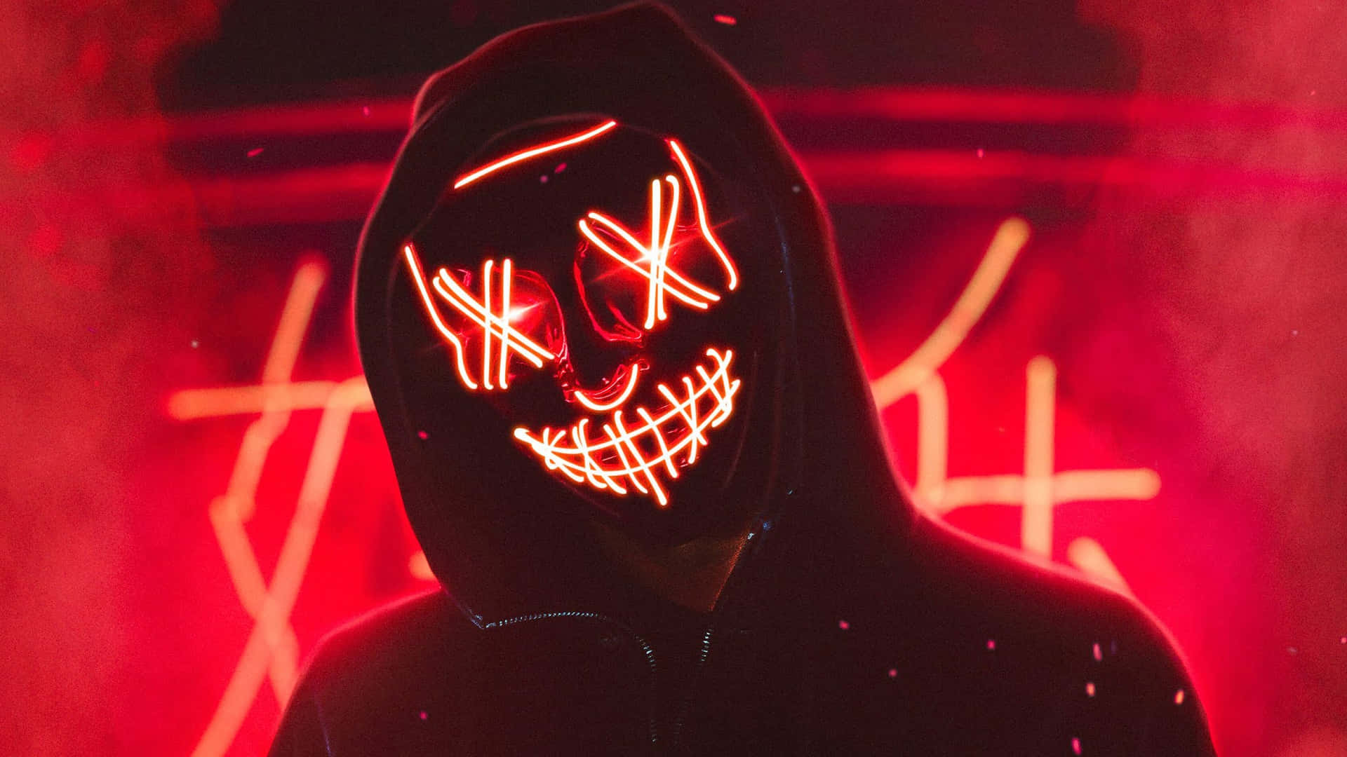 4k Mask Red Neon Lights Anonymous