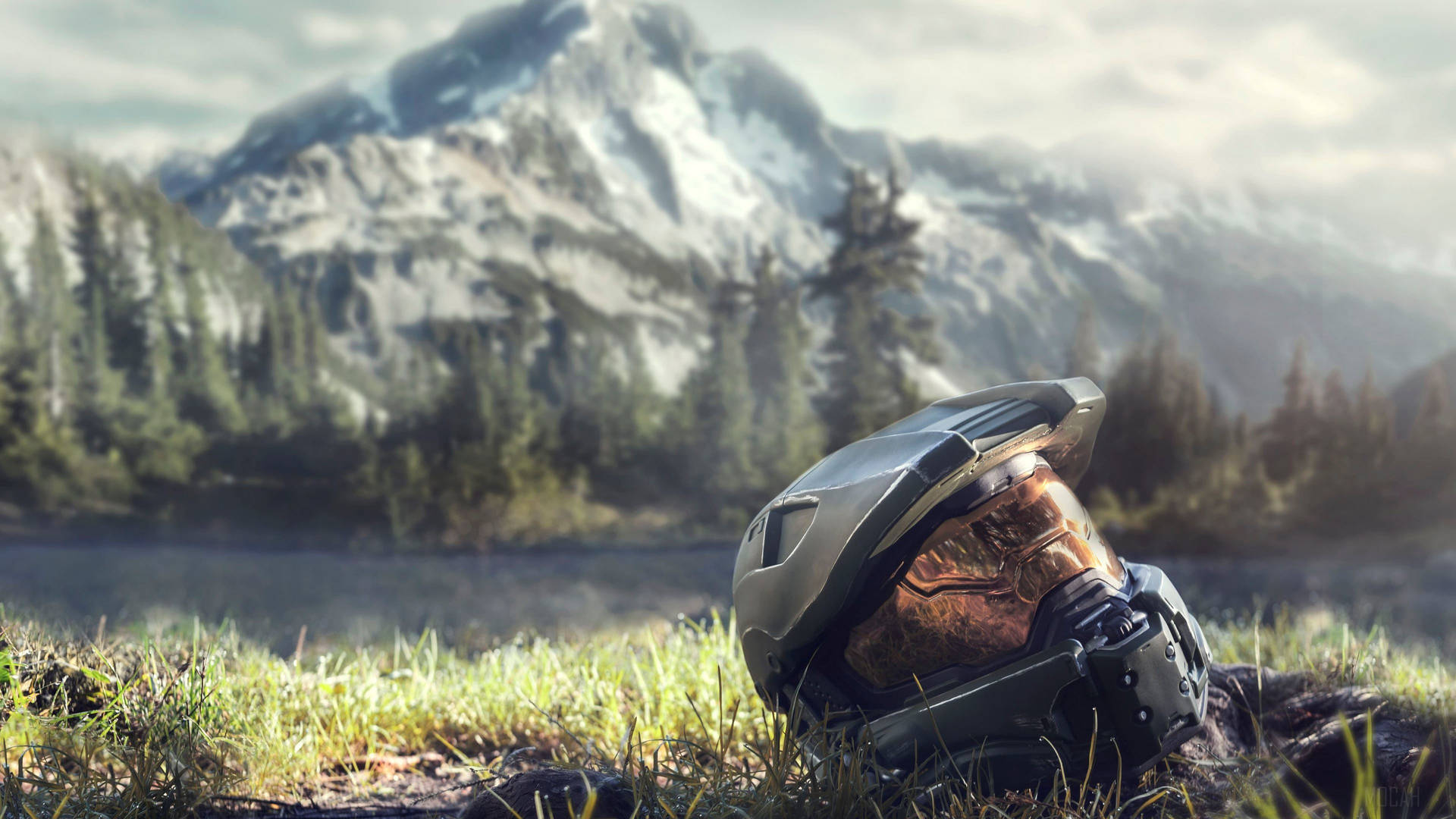 4k Master Chief Helmet On The Grass