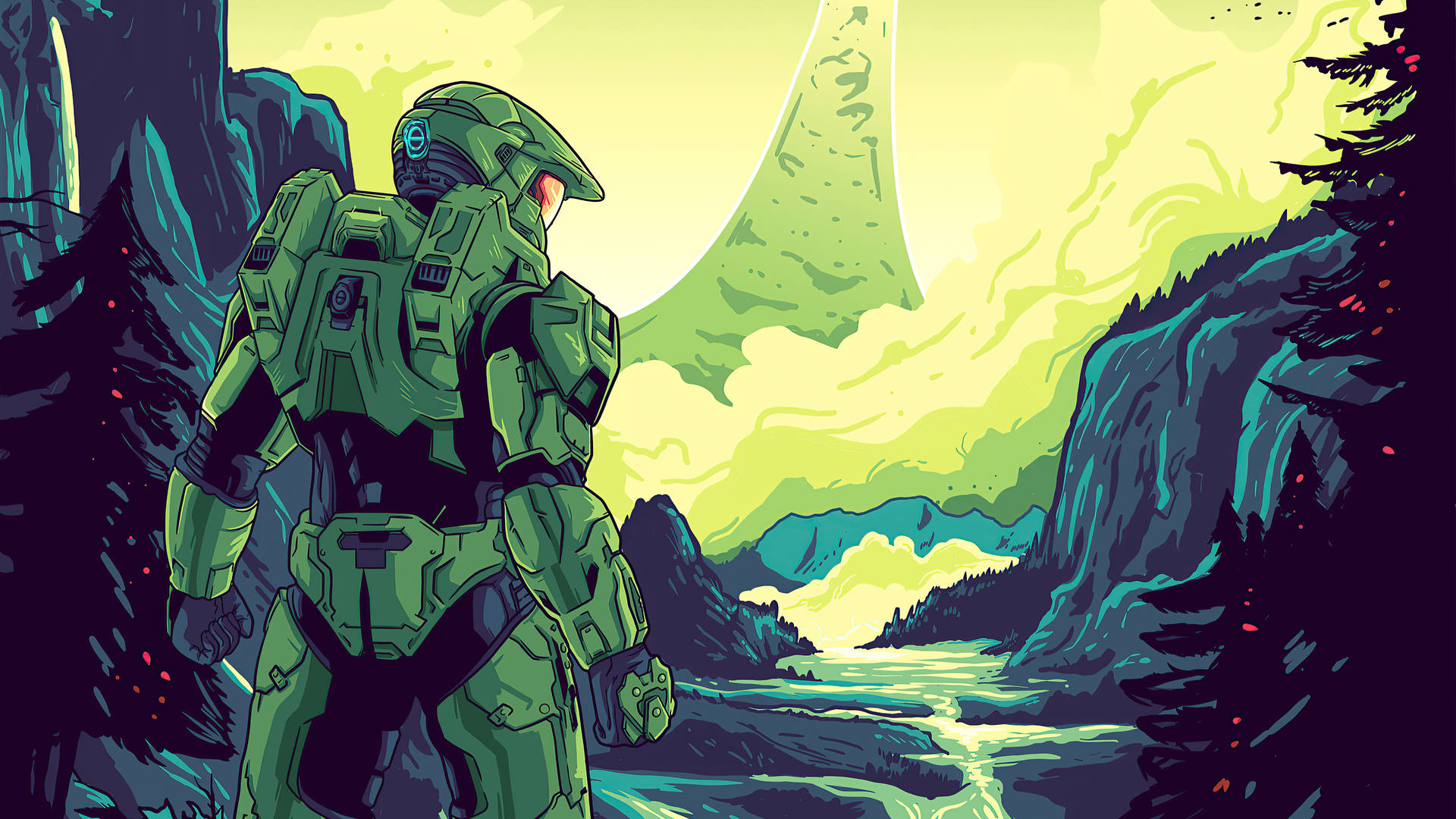 4k Master Chief Landscape Vector Artwork Background