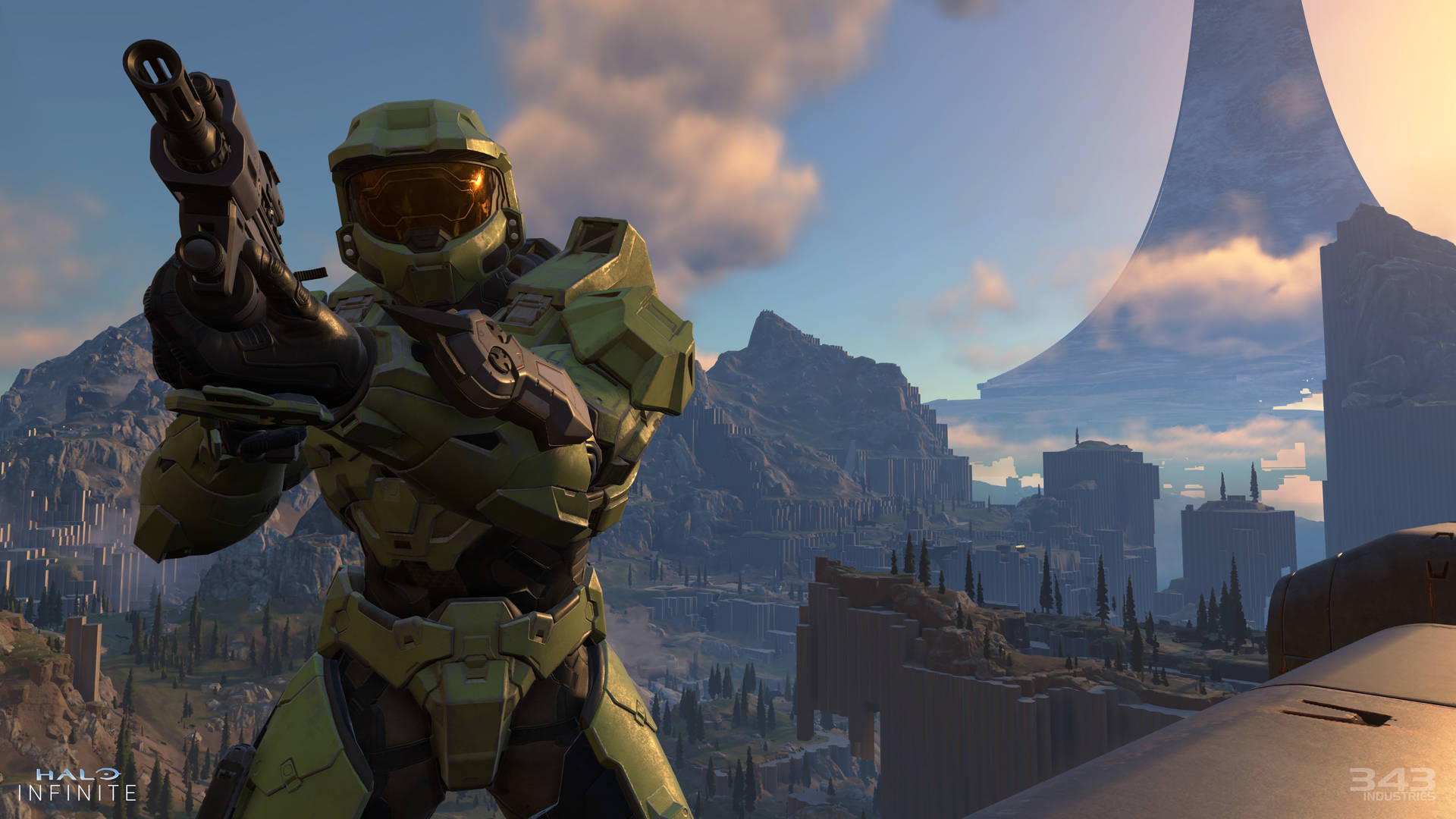 4k Master Chief Shooting Outdoors Background