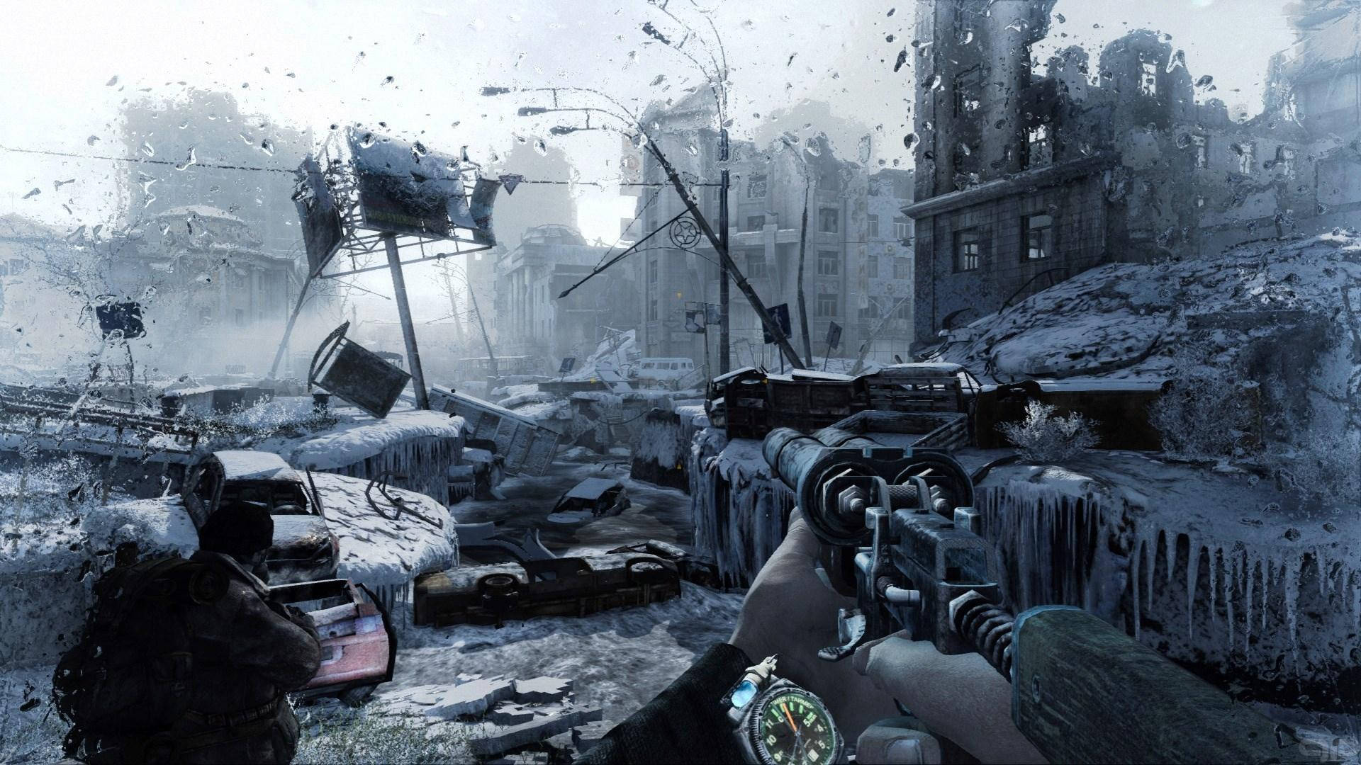 4k Metro 2033 City Ruins With Snow Background