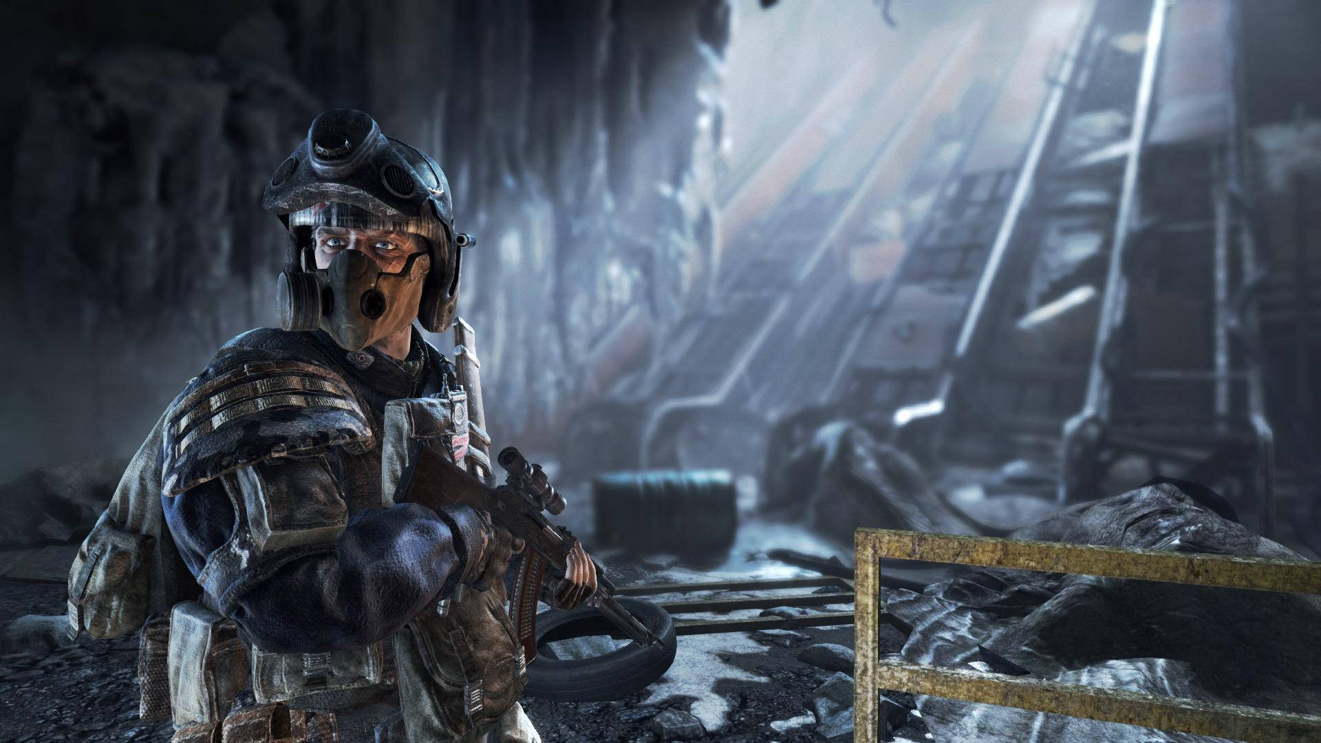 4k Metro 2033 Soldier Near Escalator Background