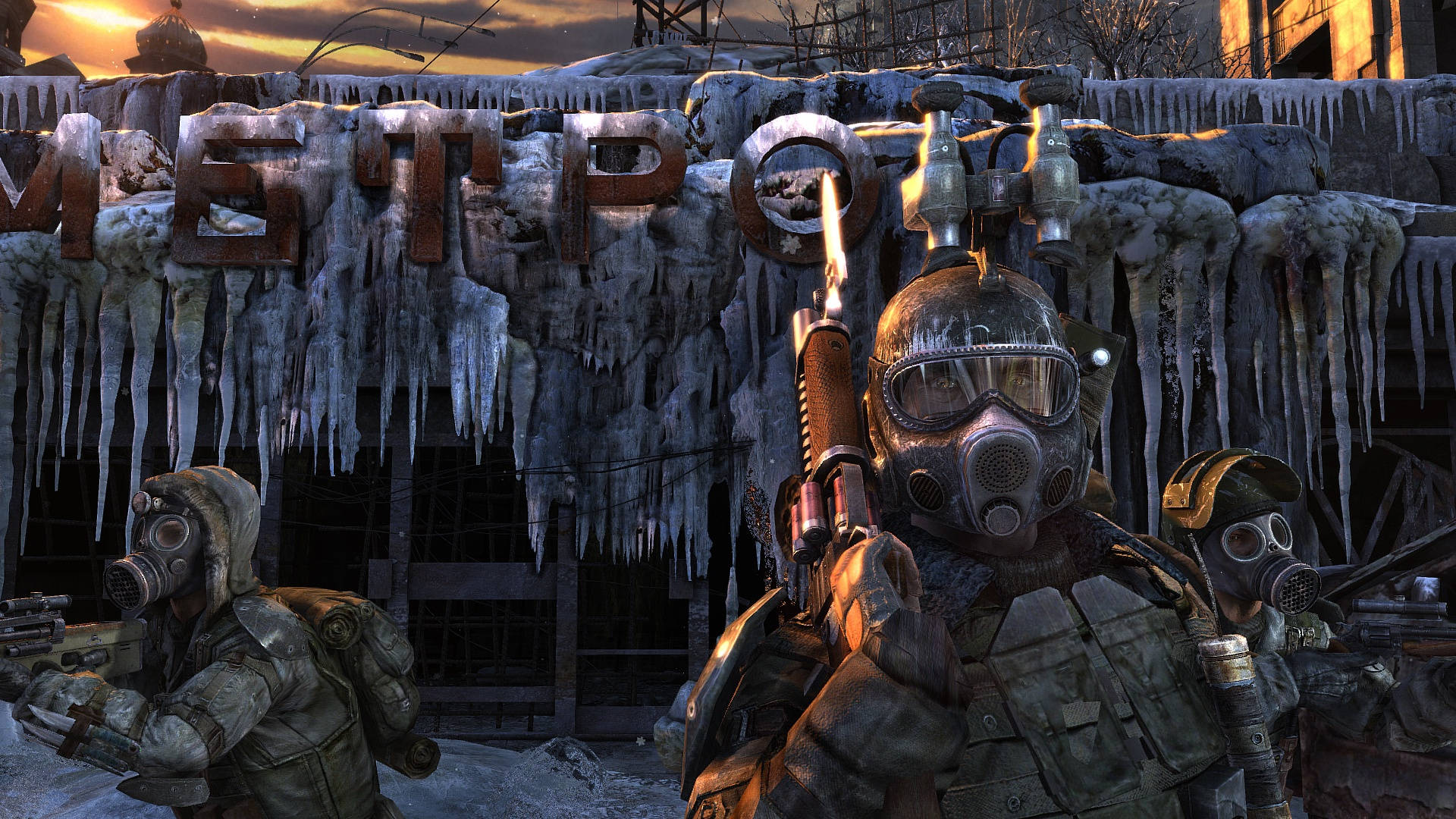 4k Metro 2033 Soldiers With Sign And Icicles Background