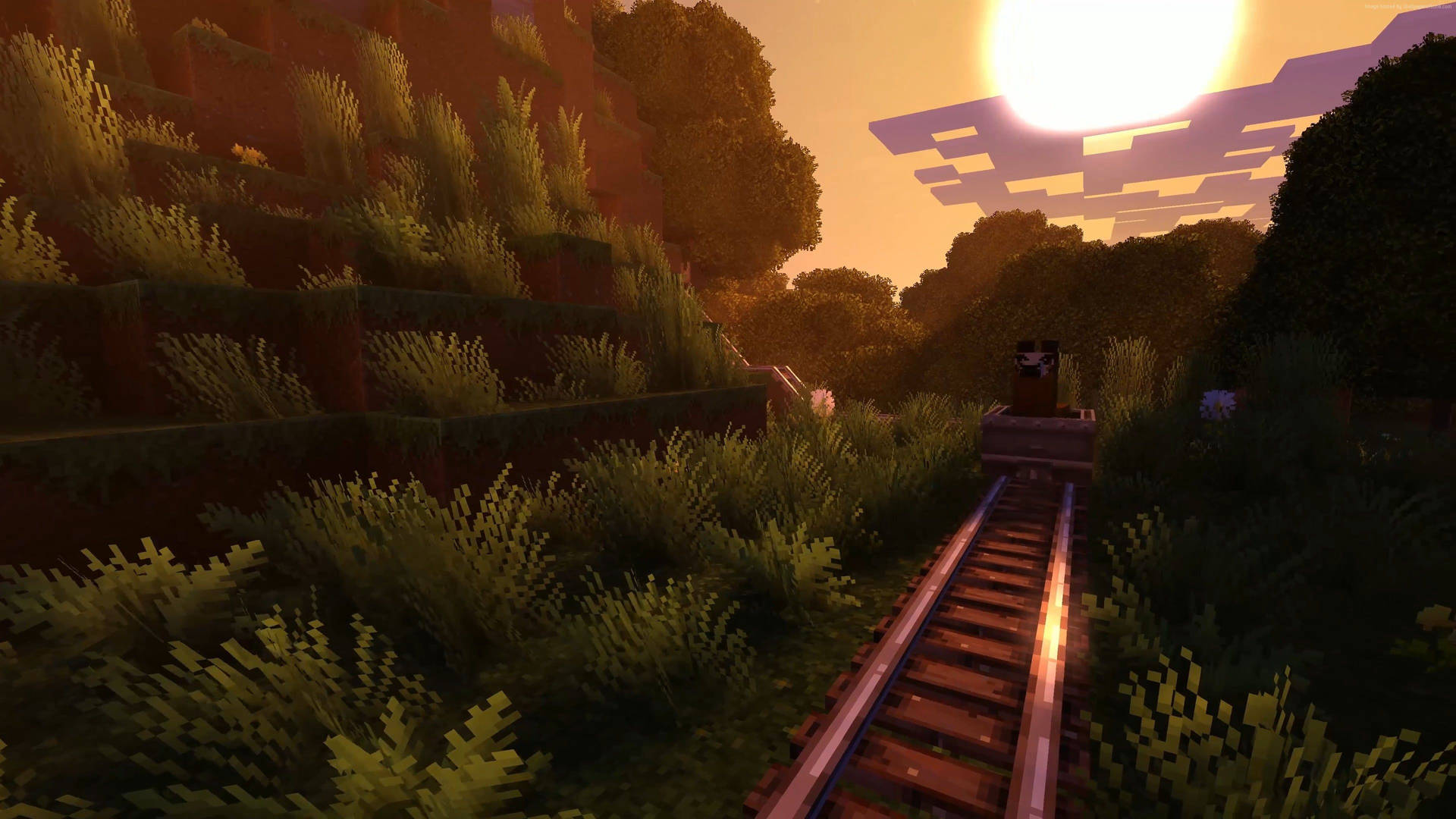 4k Minecraft Train Railings Background