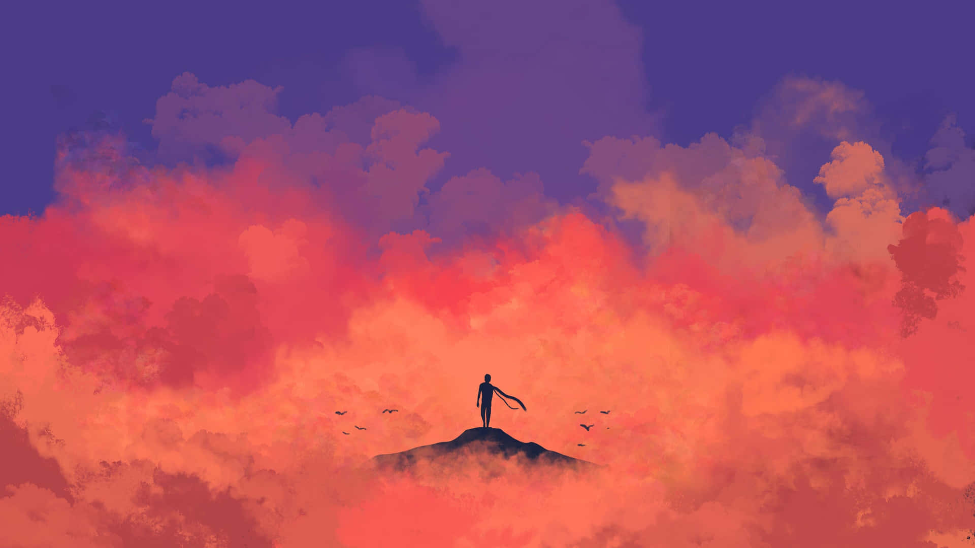 4k Minimal Man Silhouette On Orange Cloud Background