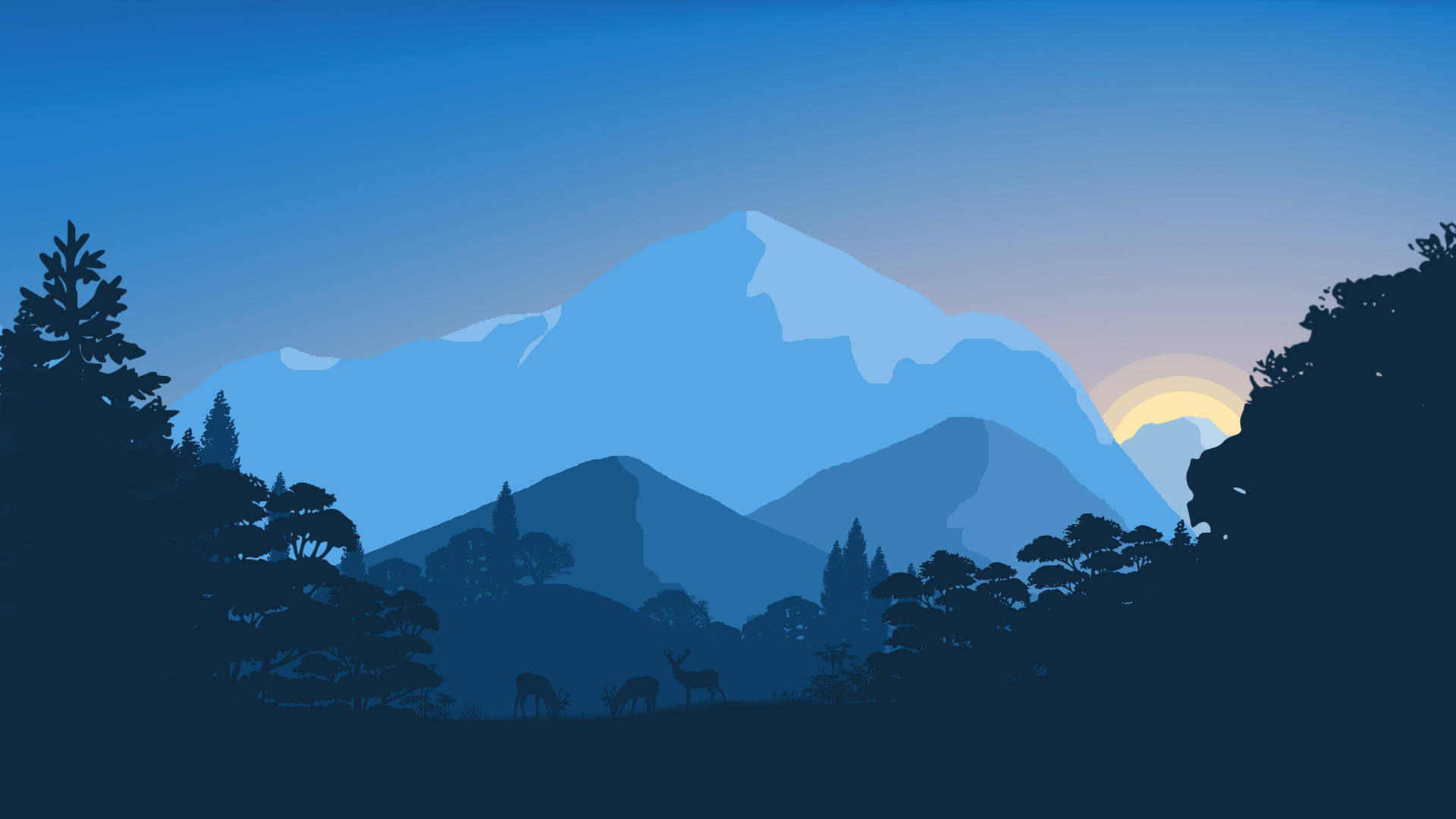 4k Minimalist Blue Mountain Background