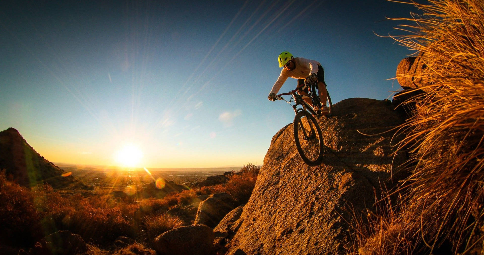 4k Mountain Bike In Sunset Background