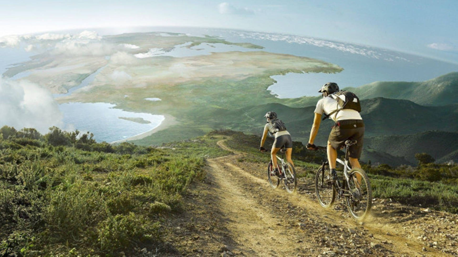 4k Mountain Bike Riders In Crete Greece Background