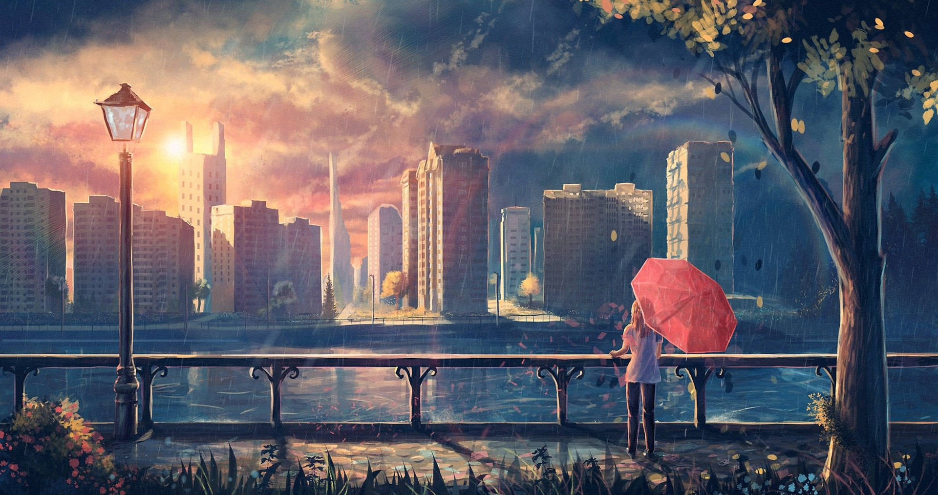 4k Moving Girl With Umbrella Background