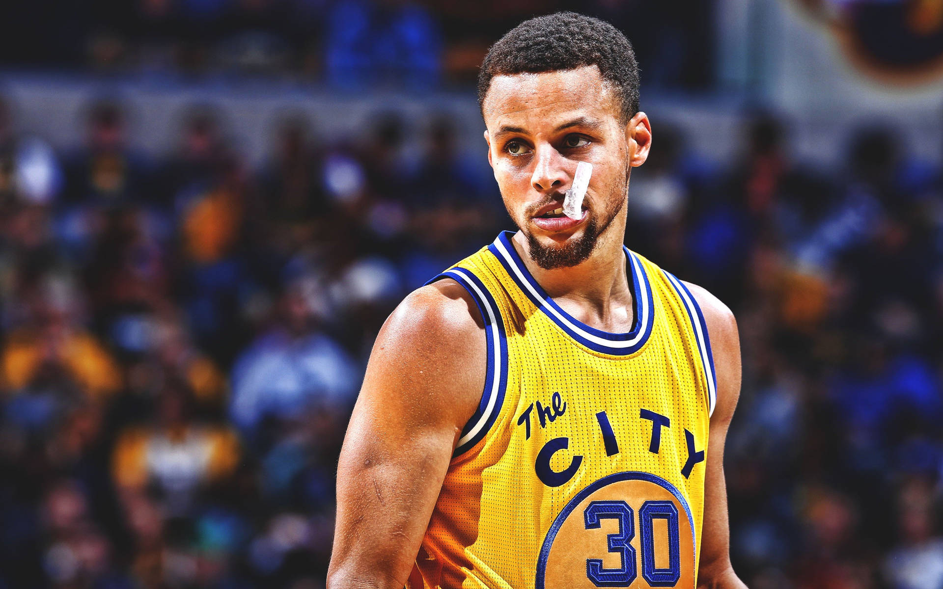 4k Nba Steph Curry In Yellow Jersey Background