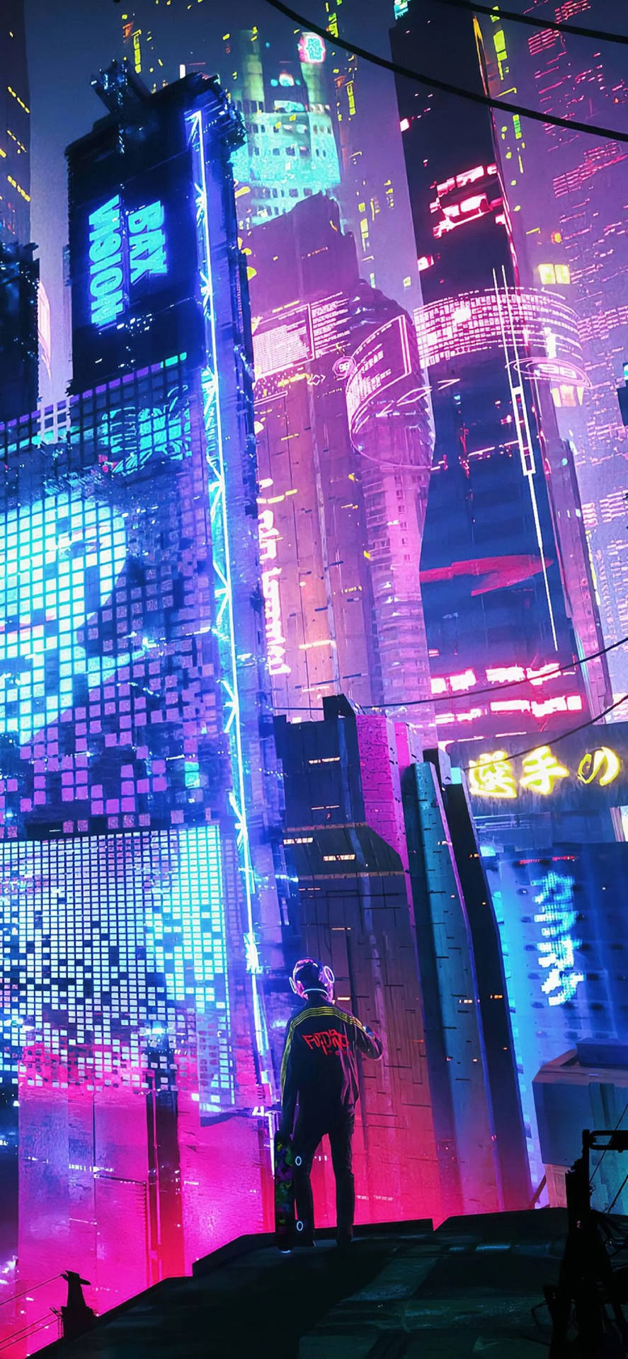 4k Neon Iphone Girl In Neon City Background