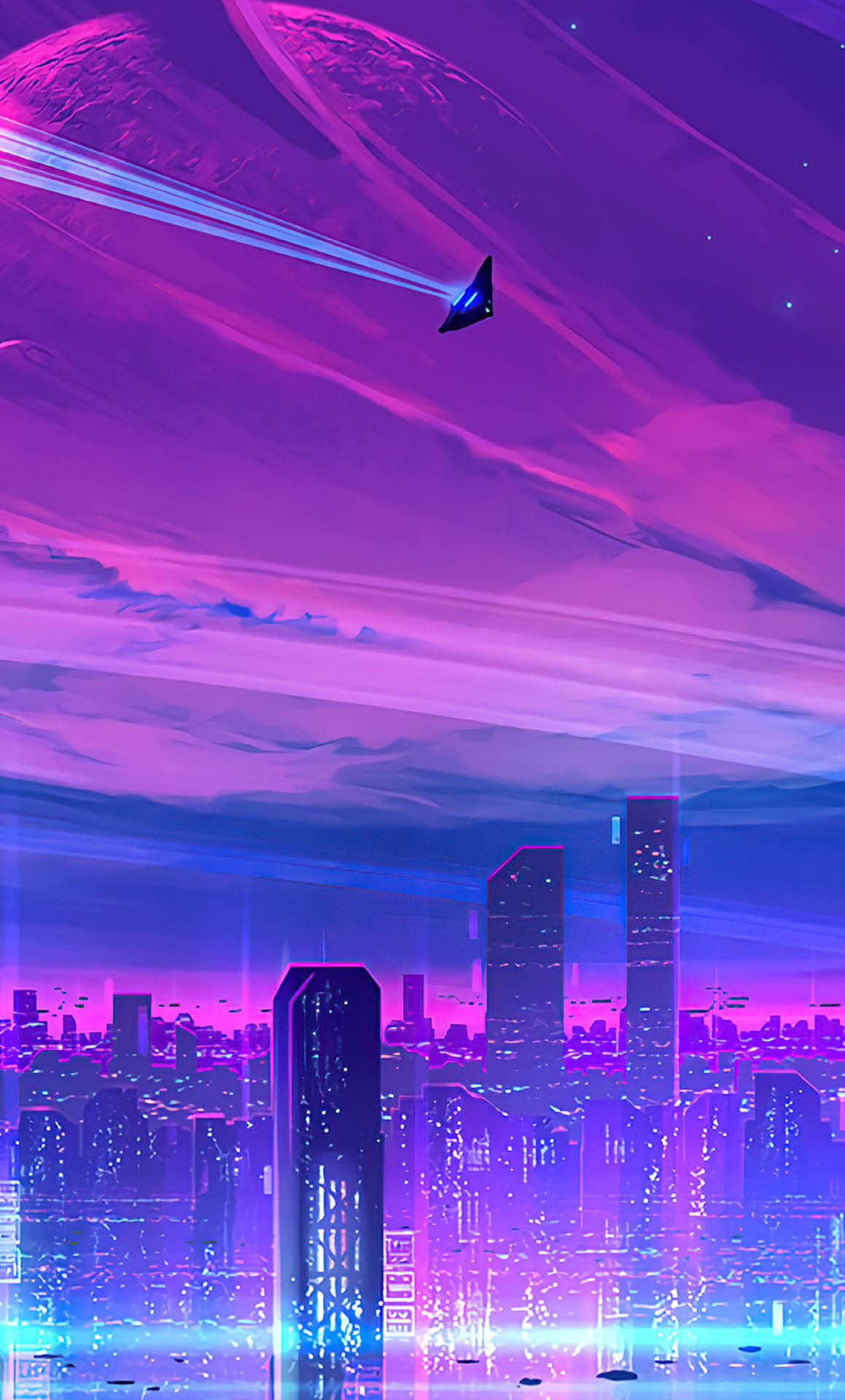 4k Neon Iphone Jet In Neon City Background