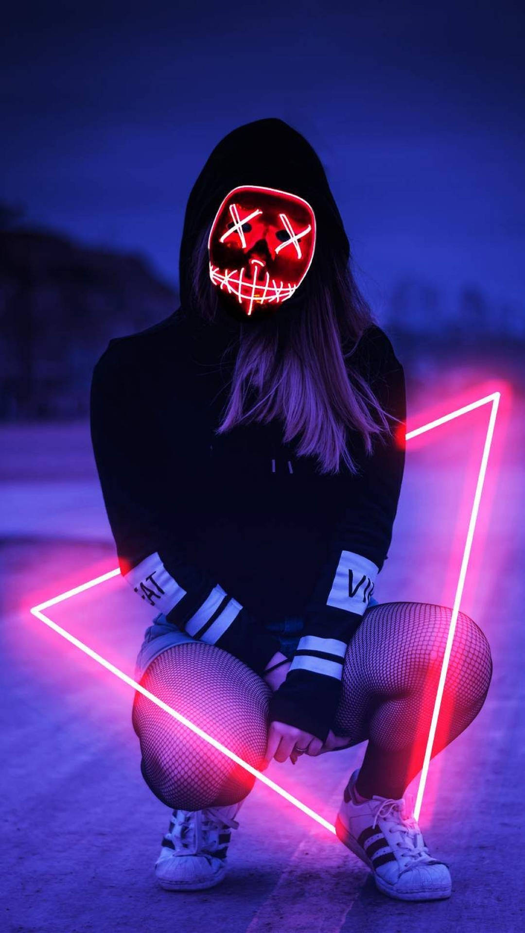 4k Neon Iphone Masked Girl Background