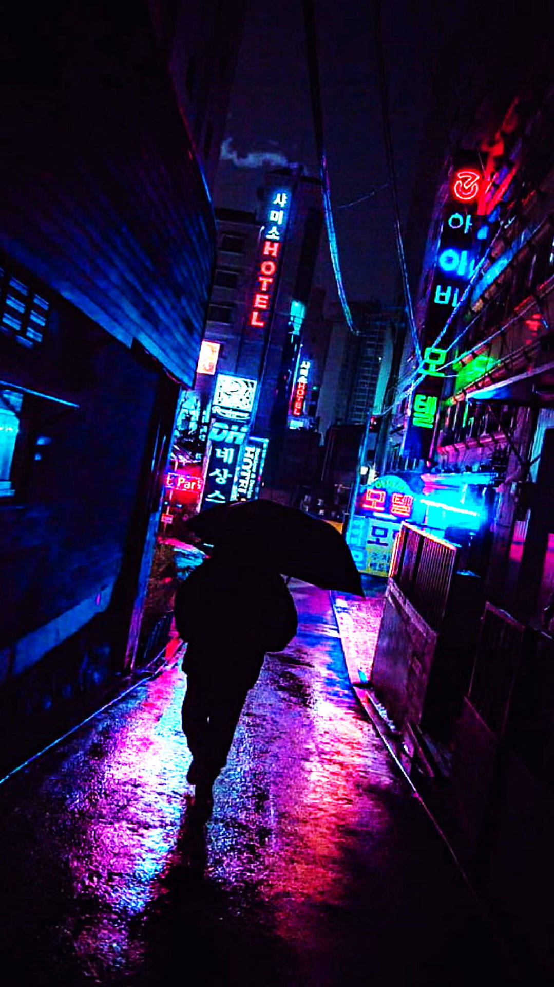 4k Neon Iphone Person With Umbrella Background