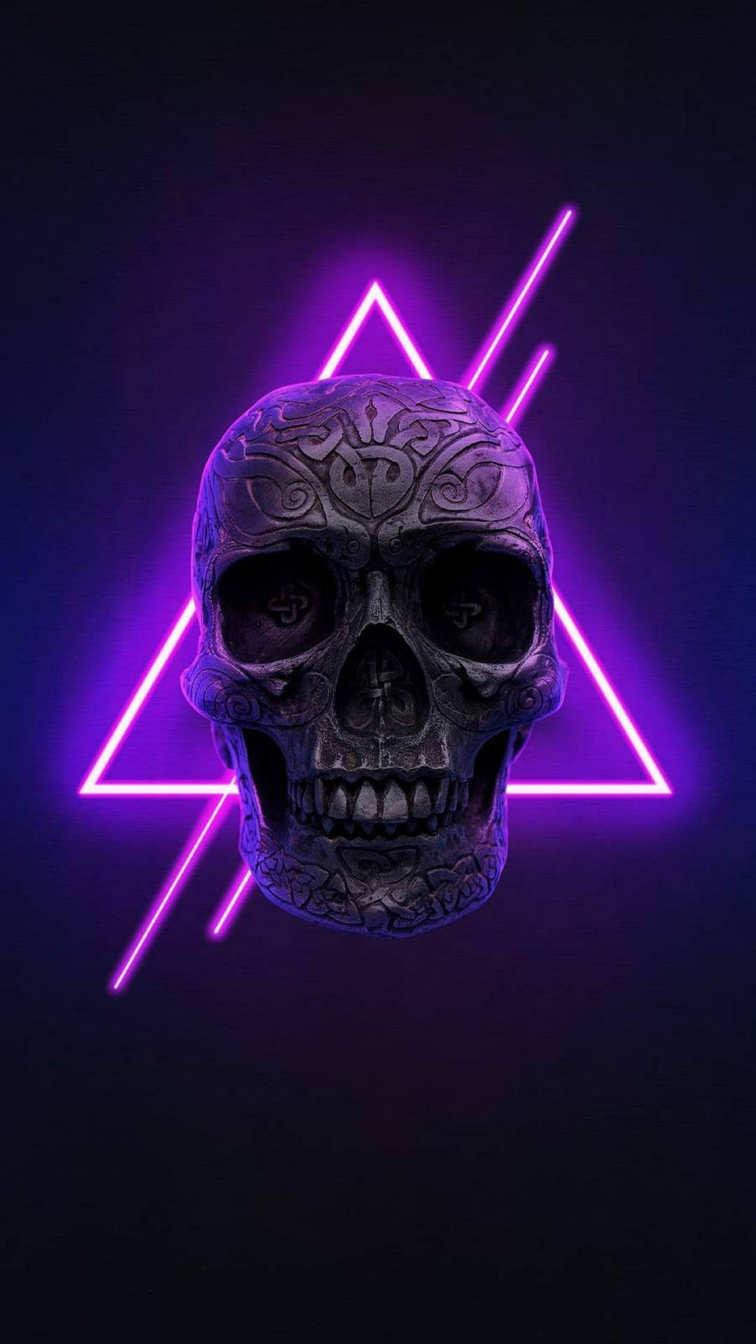 4k Neon Iphone Skull Carving Background