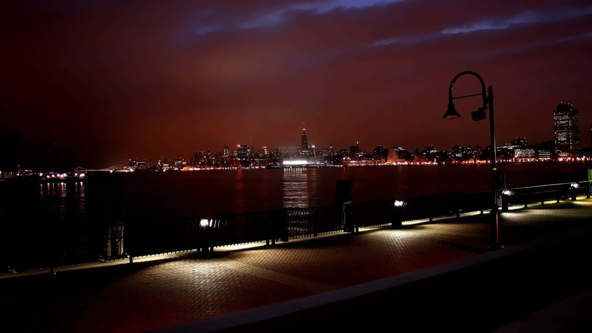 4k New York City Baywalk Park At Night Background