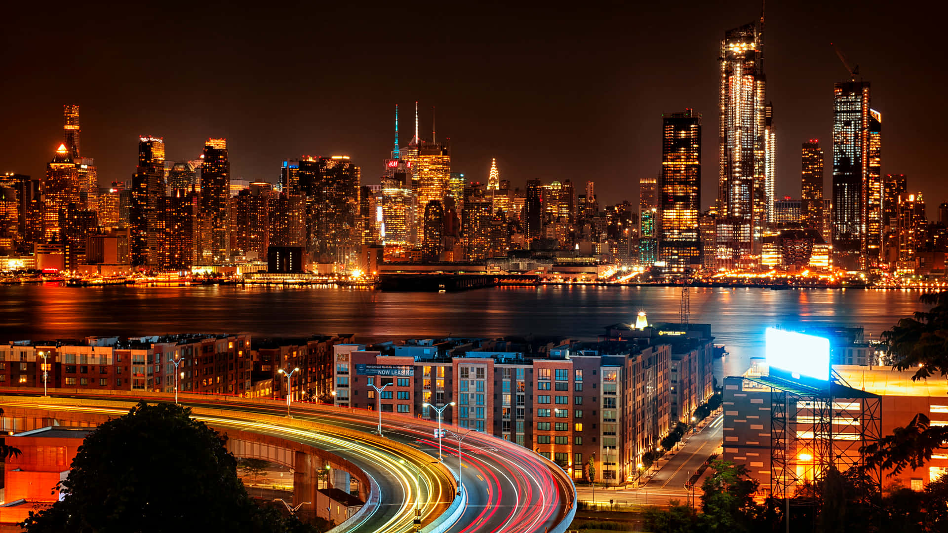 4k New York City New Jersey View Night Background