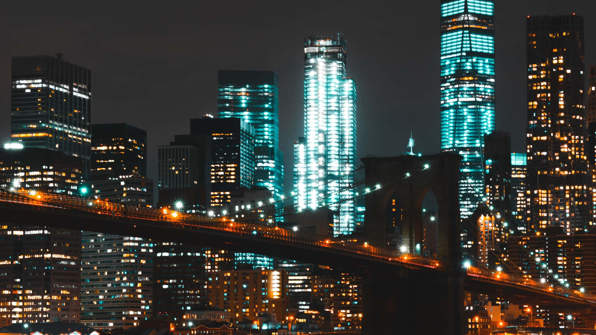 4k New York City Night Brooklyn Bridge Background