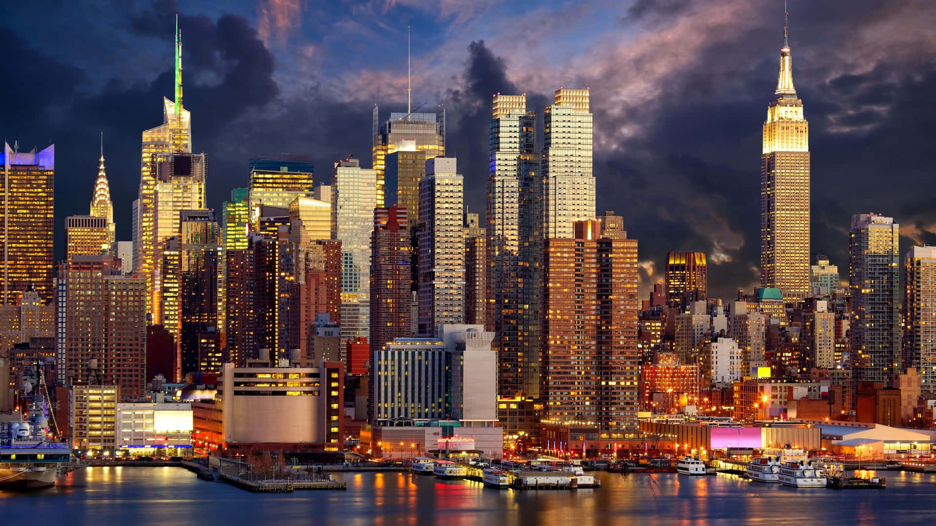 4k New York City Night Shimmering Skyscrapers Background
