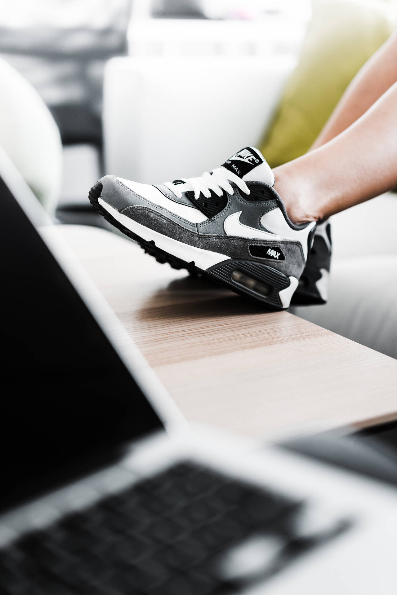 4k Nike Black Shoe On Table Background