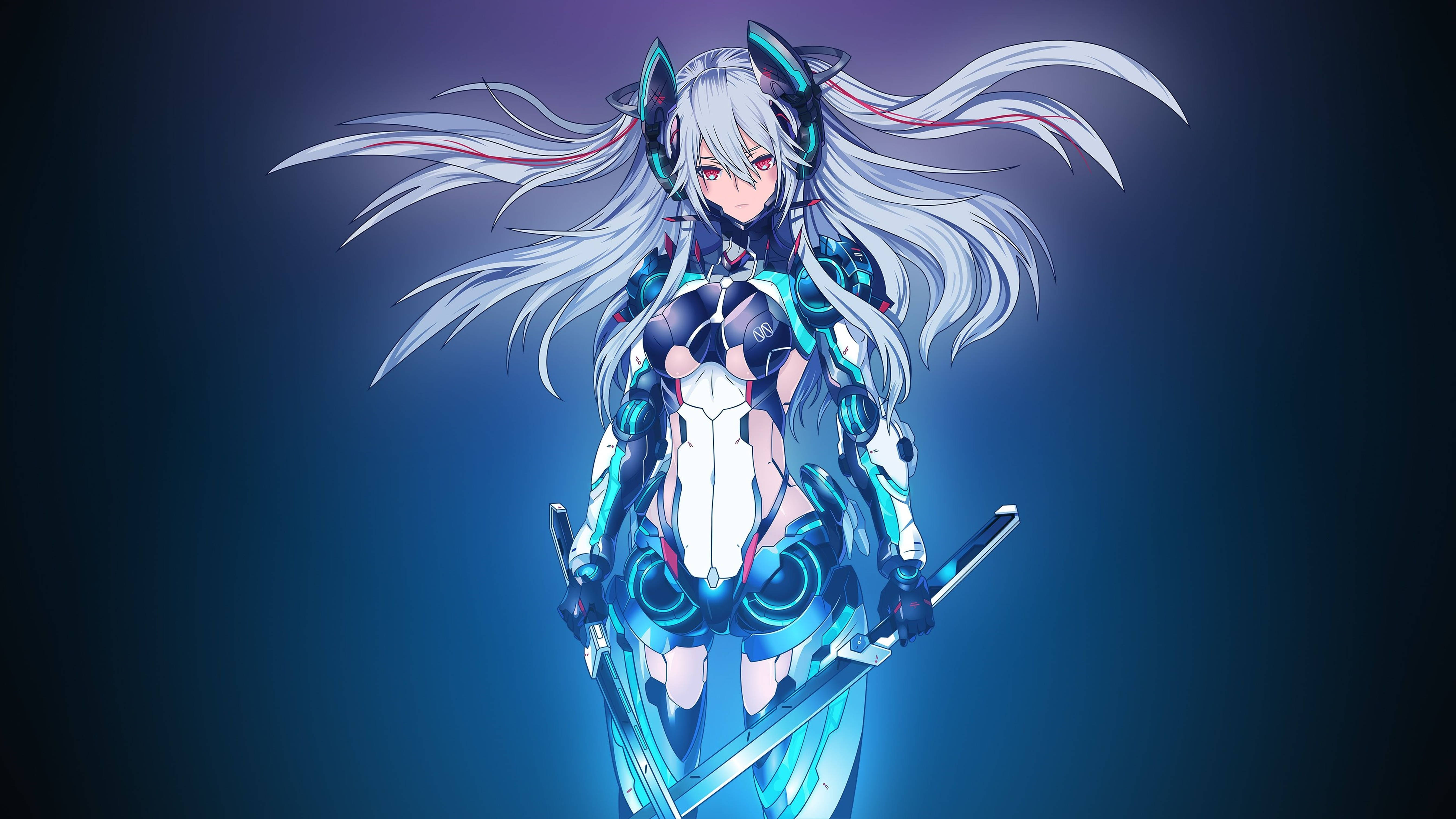 4k Pfp Mecha Girl Blue Background