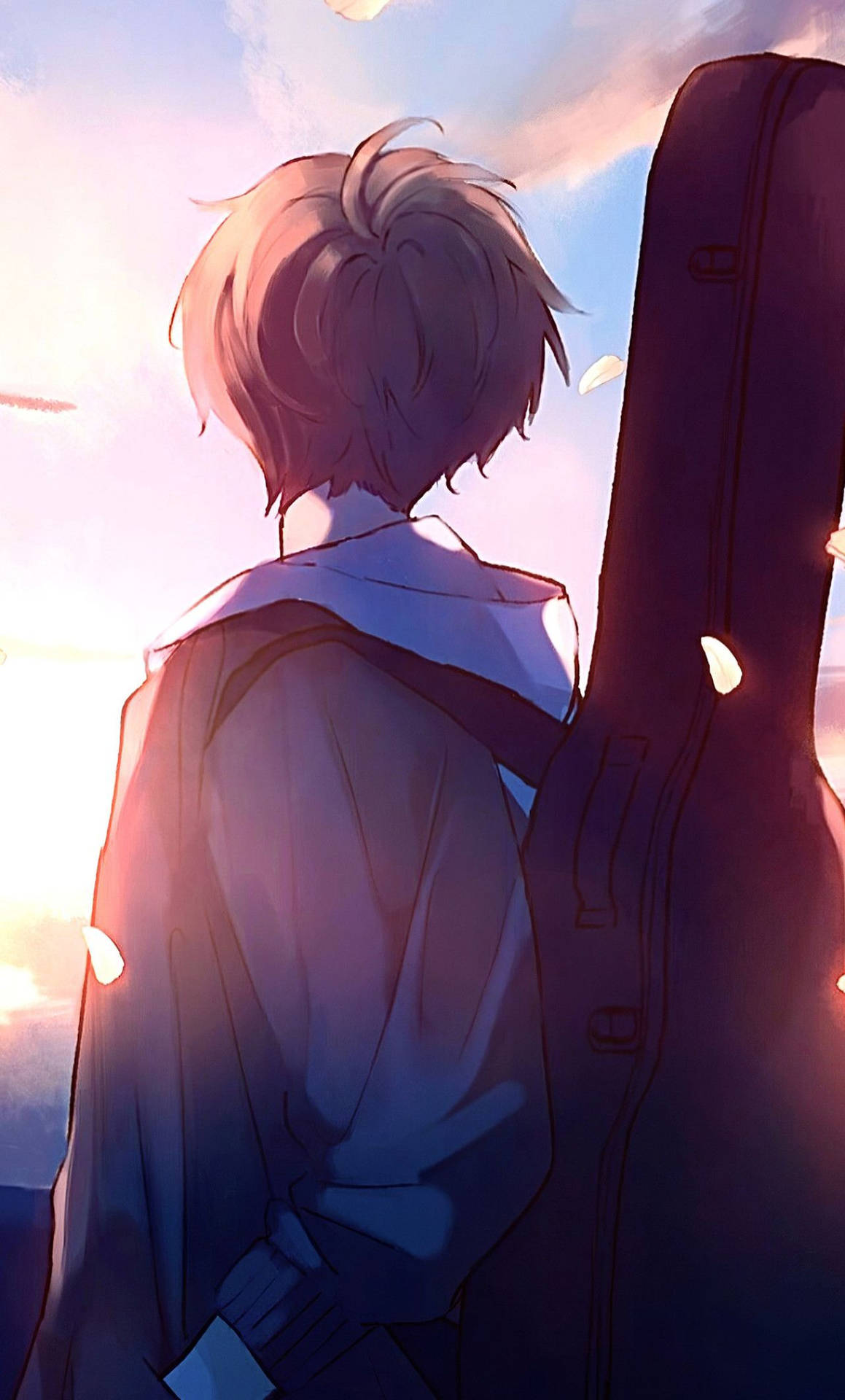 4k Phone Background Anime Boy With Guitar Case Background