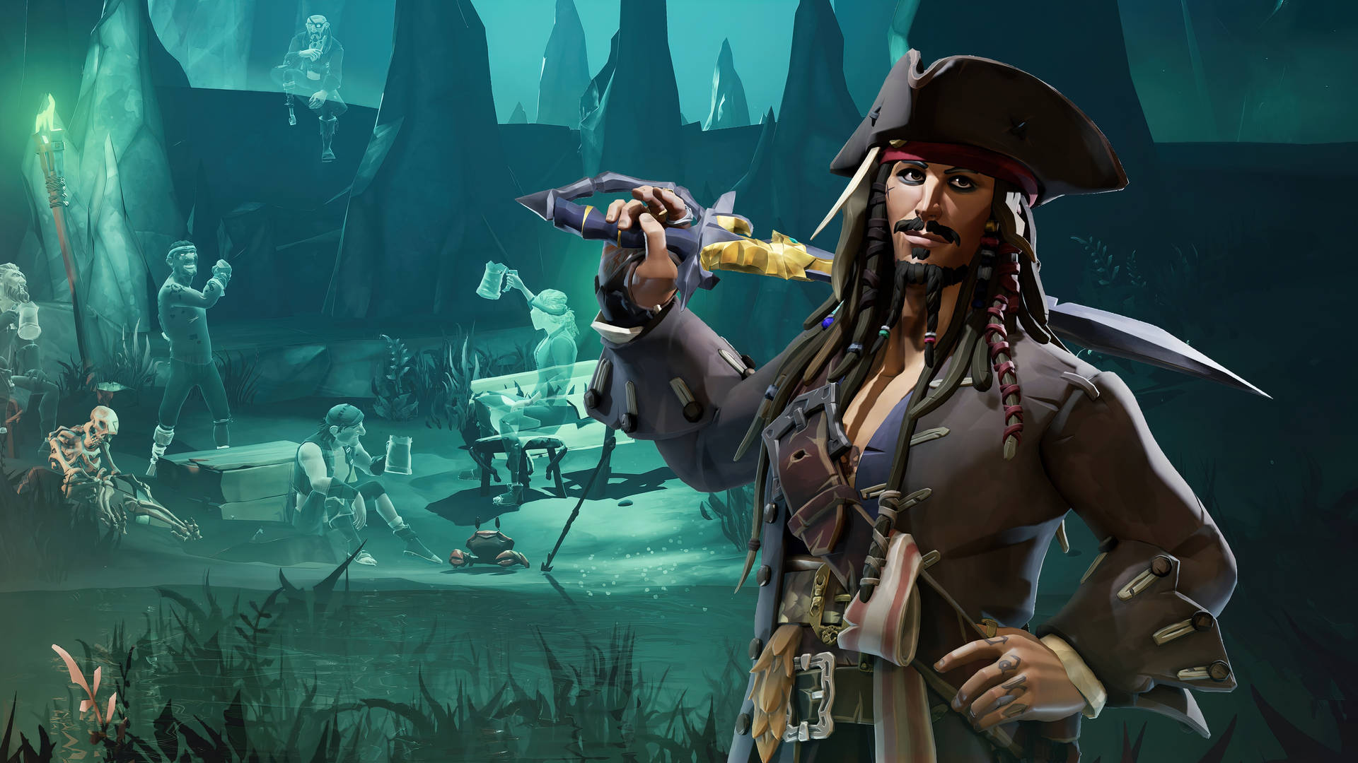 4k Pirate Captain Jack Sparrow Cartoon Background