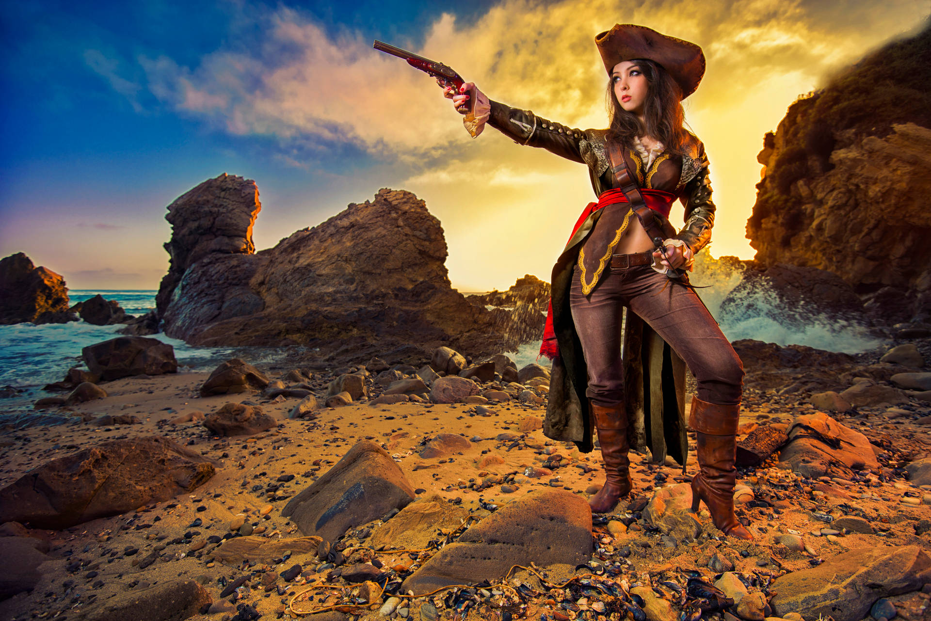 4k Pirate Female Captain With Gun