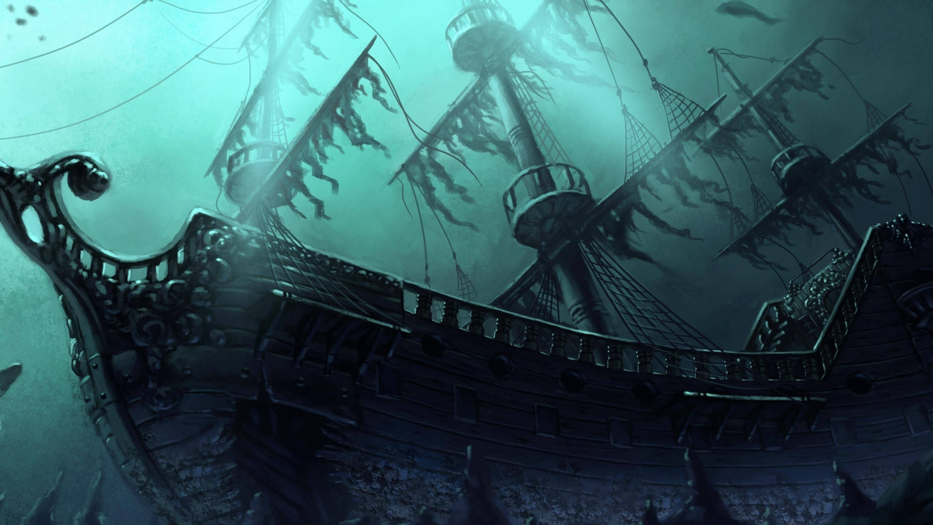 4k Pirate Ship Abandoned Underwater